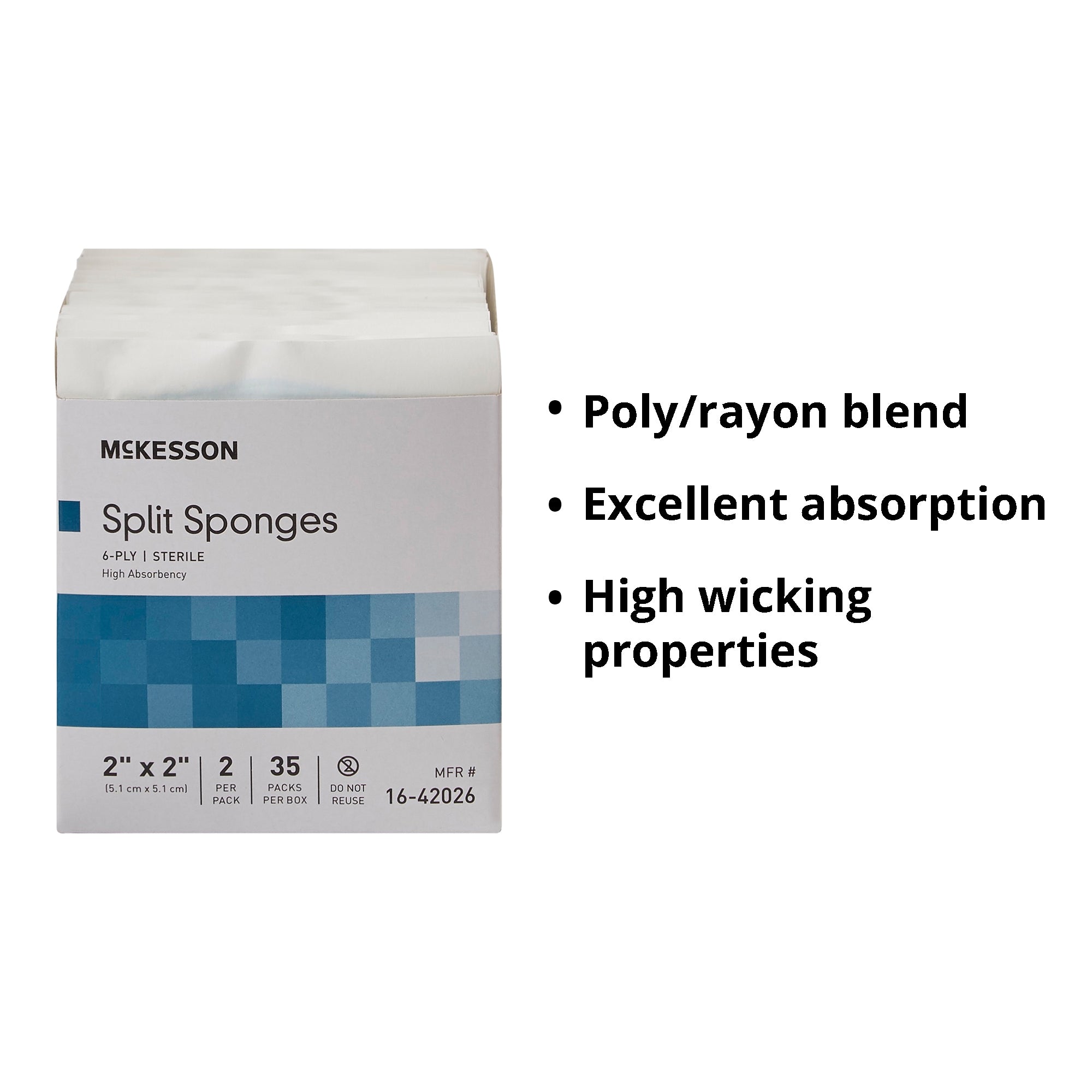Esponja IV McKesson de 2 x 2 pulgadas, 6 capas, estéril, 2 por paquete, tipo de embalaje: caja