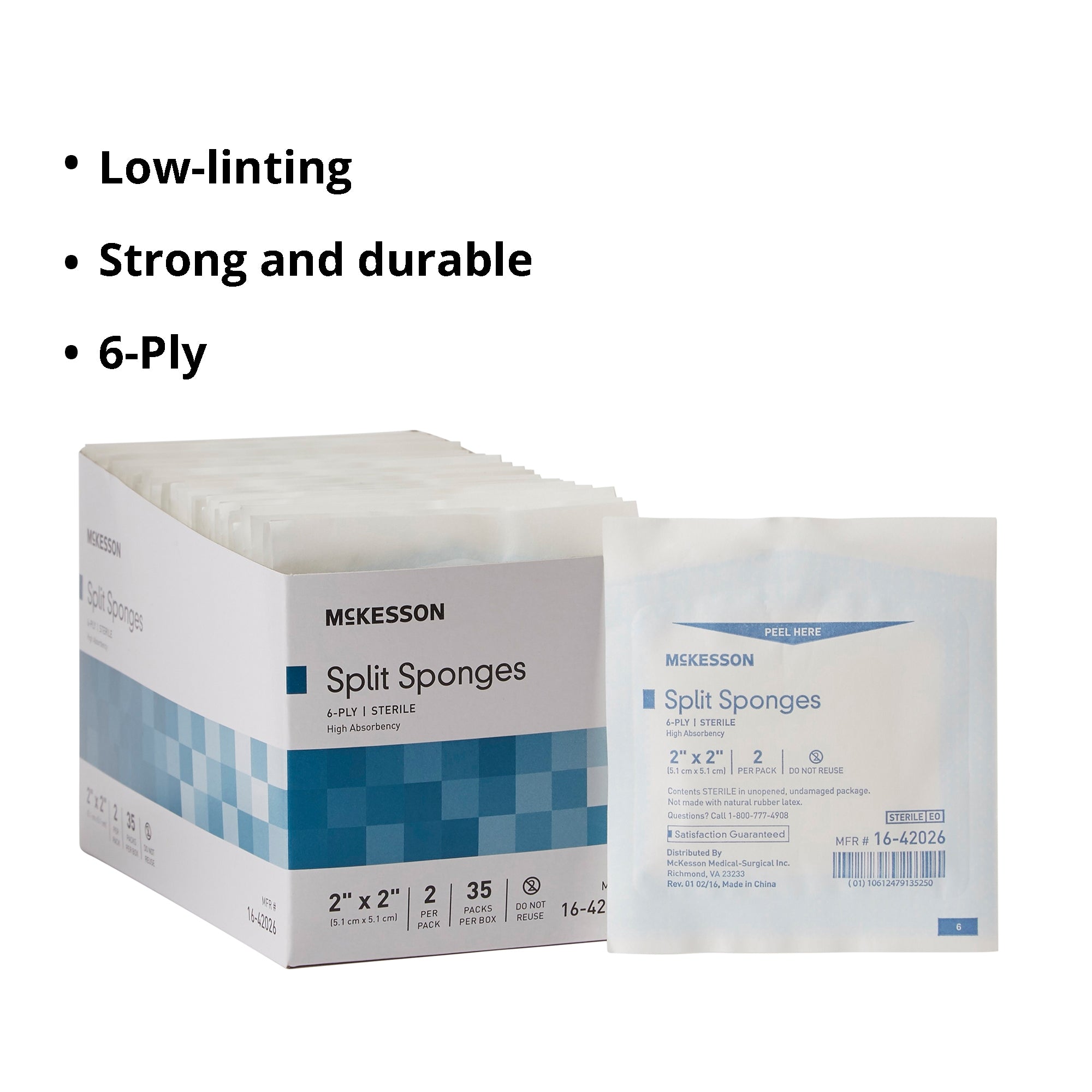 Esponja IV McKesson de 2 x 2 pulgadas, 6 capas, estéril, 2 por paquete, tipo de embalaje: caja