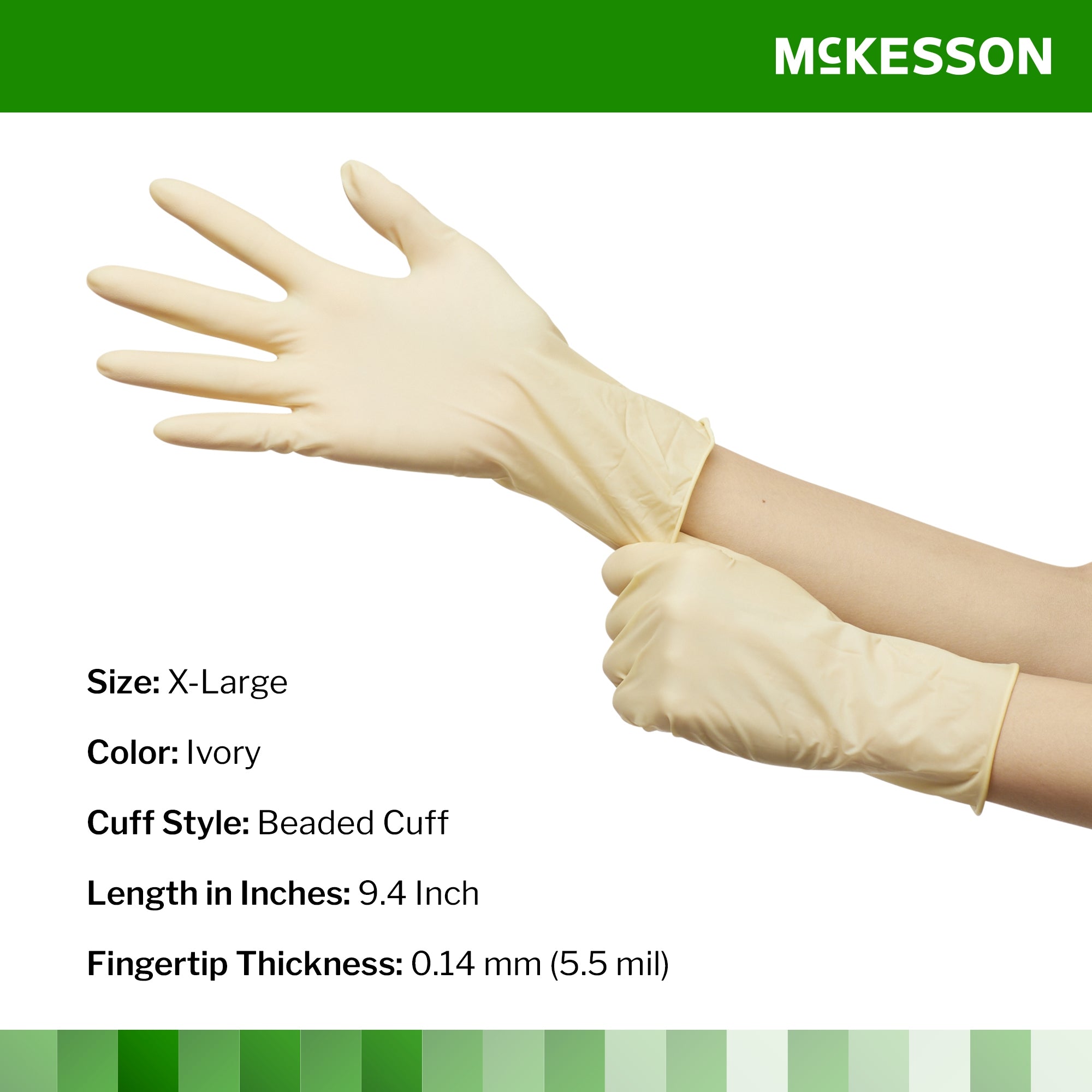 exam glove mckesson confiderm x large nonsterile latex standard cuff length smooth ivory not rated packaging type box