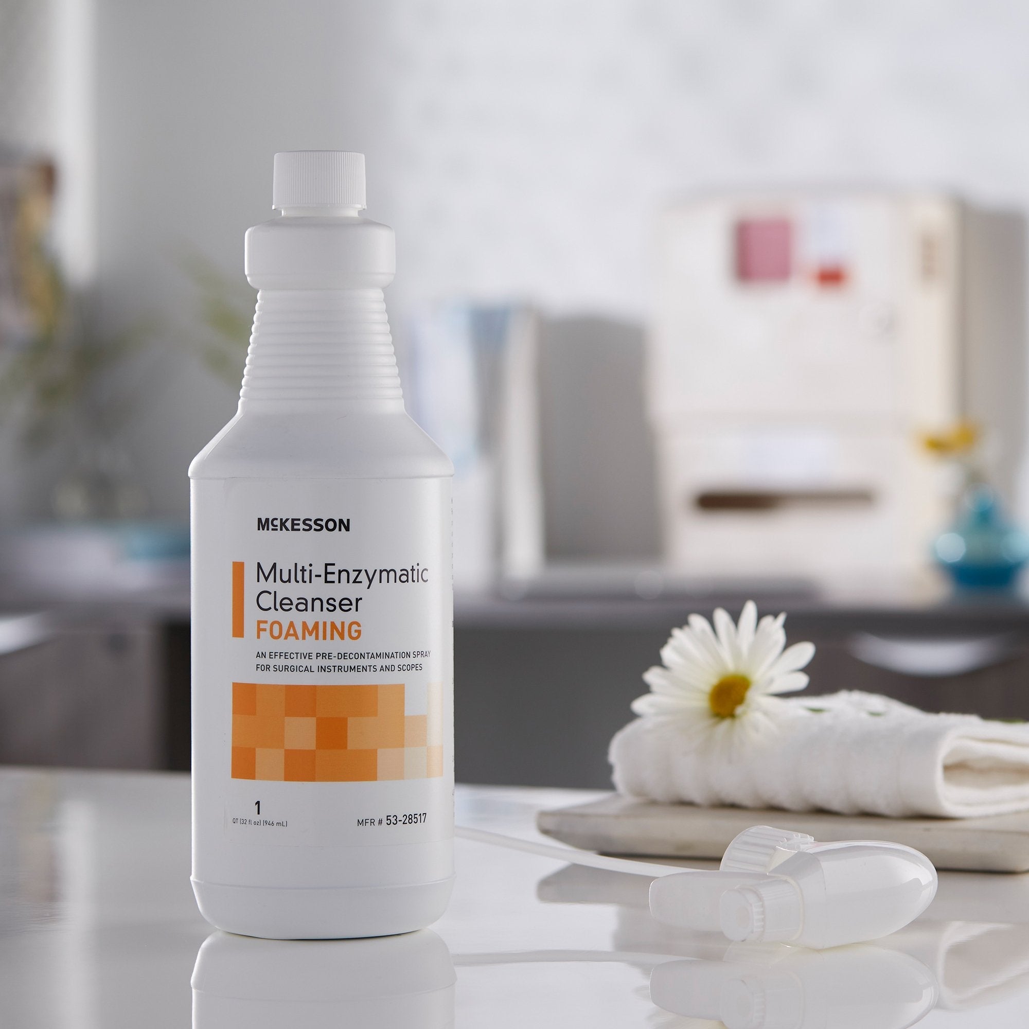 Multi-Enzymatic Instrument Detergent McKesson Foam RTU 1 Quart Bottle Fresh Rain Scent, Packaging Type- Case