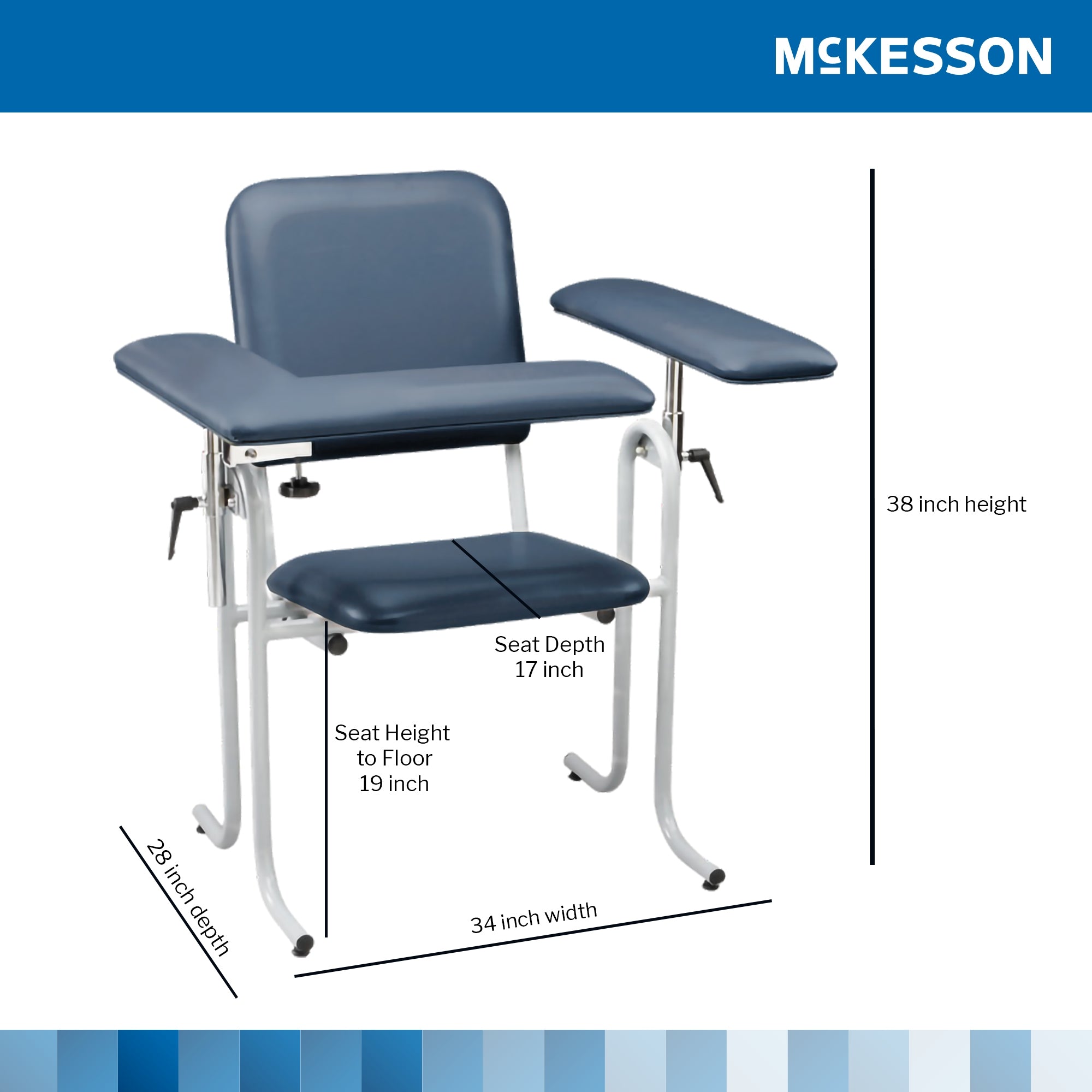 Blood Drawing Chair McKesson 1 Straight Arm / 1 Flip Up Arm Blue, Packaging Type- Each