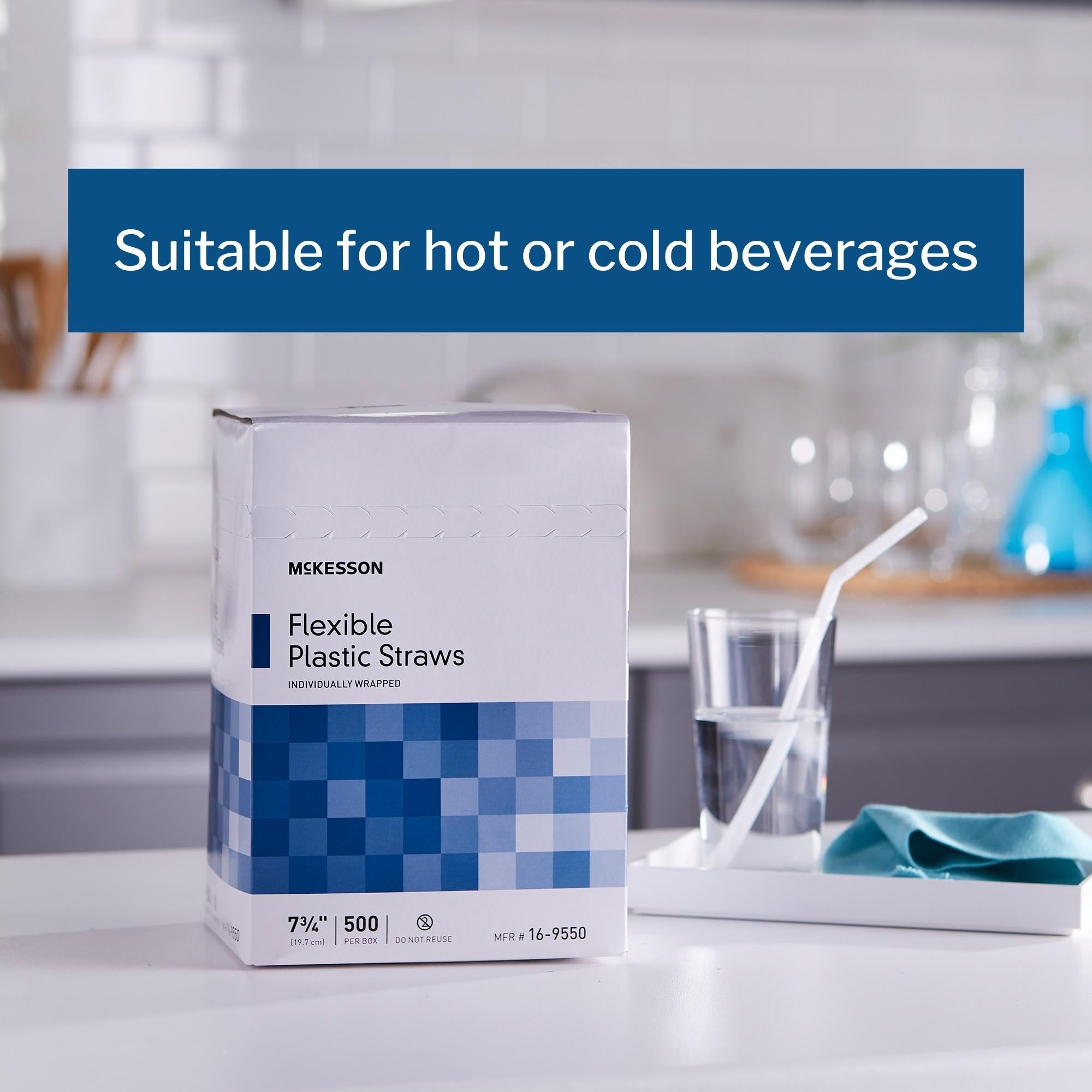 Flexible Drinking Straw McKesson 7-3/4 Inch Length White Individually Wrapped, Packaging Type- Case