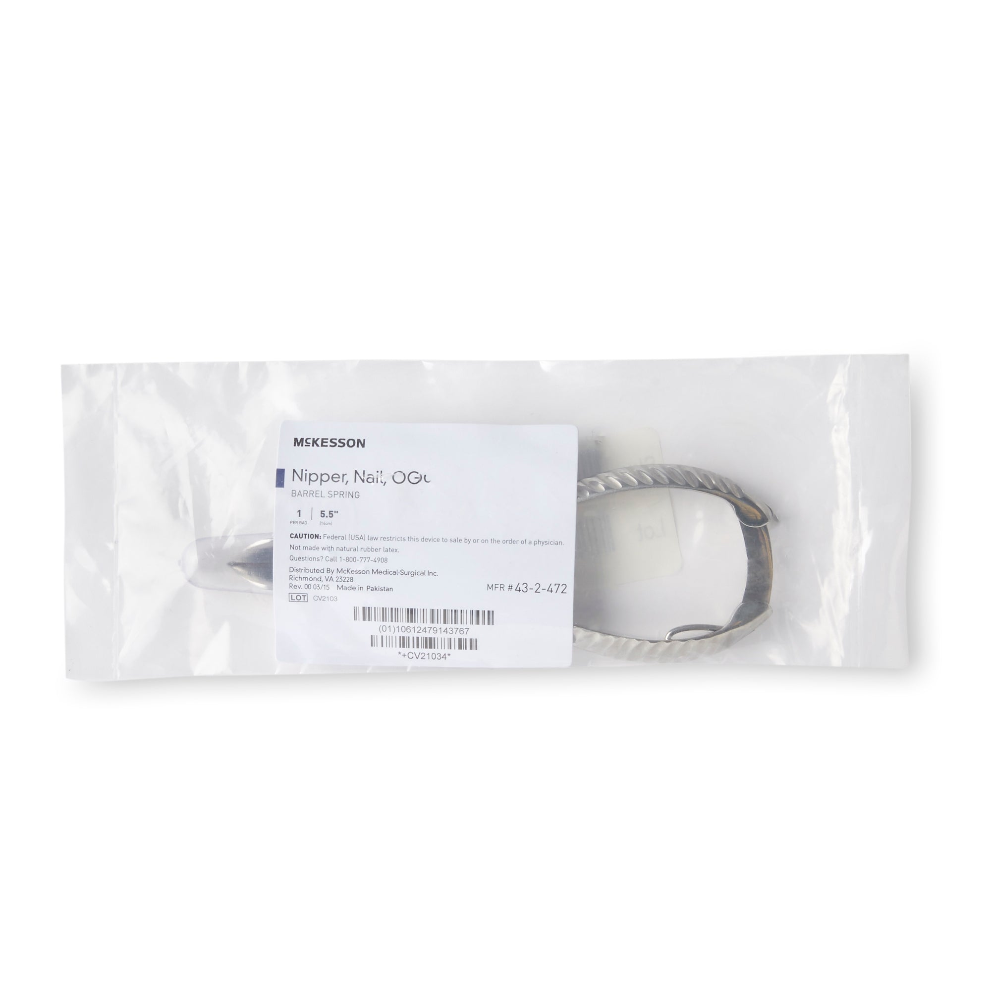 Nail Nipper McKesson Performance Concave Jaw 5-1/2 Inch Length Chrome Covered Stainless Steel