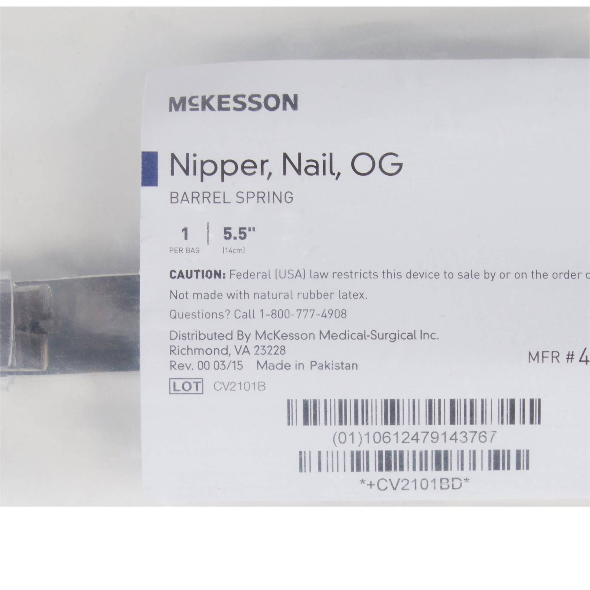 Nail Nipper McKesson Performance Concave Jaw 5-1/2 Inch Length Chrome Covered Stainless Steel