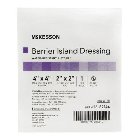 Barrier Island Composite Dressing McKesson 4 X 4 Inch Square Sterile Water Resistant Film Backing,Packaging Type- Box