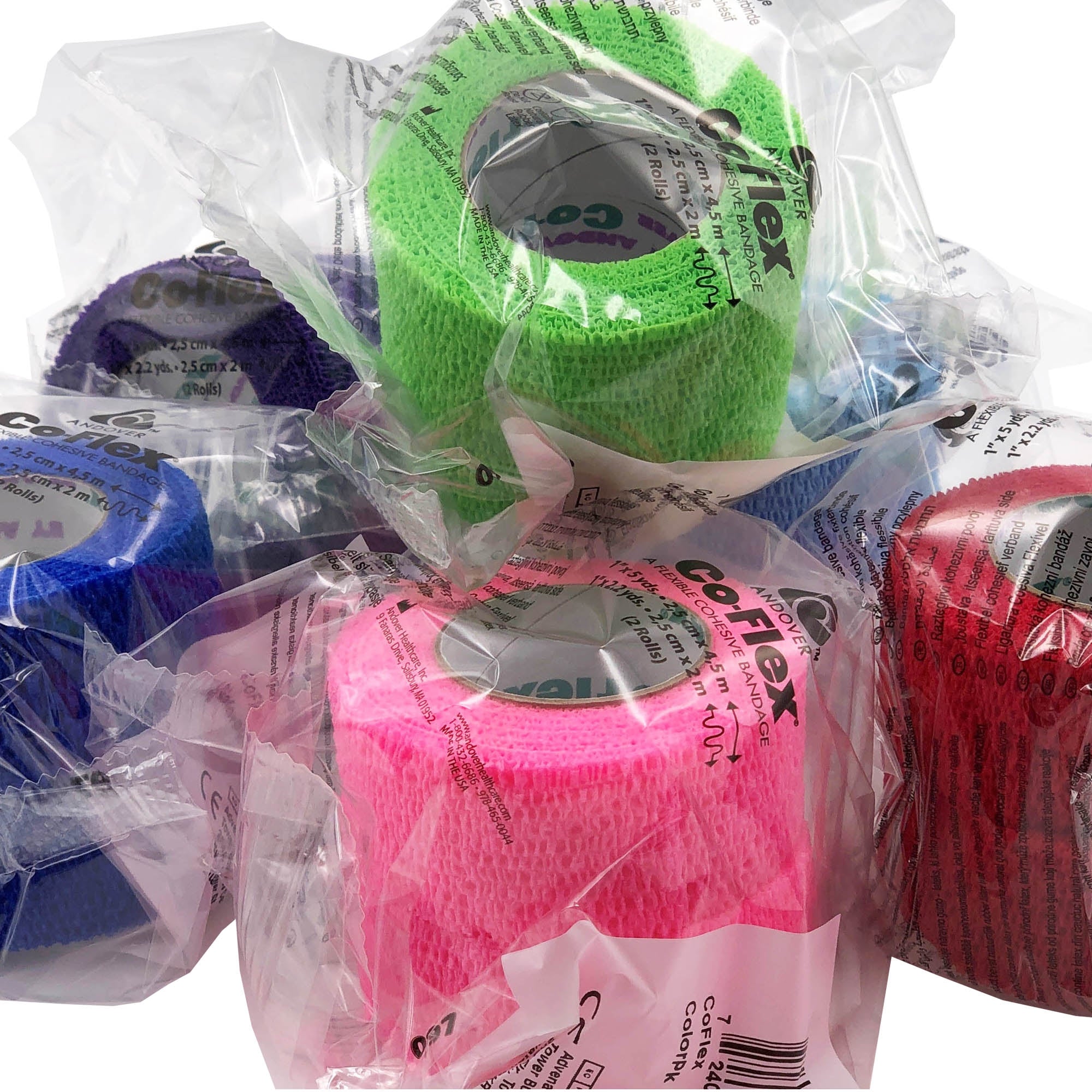 Cohesive Bandage Co-Flex·Med 2 Inch X 5 Yard Self-Adherent Closure Neon Pink / Blue / Purple / Light Blue / Neon Green / Red NonSterile 16 lbs. Tensile Strength, Packaging Type- Case