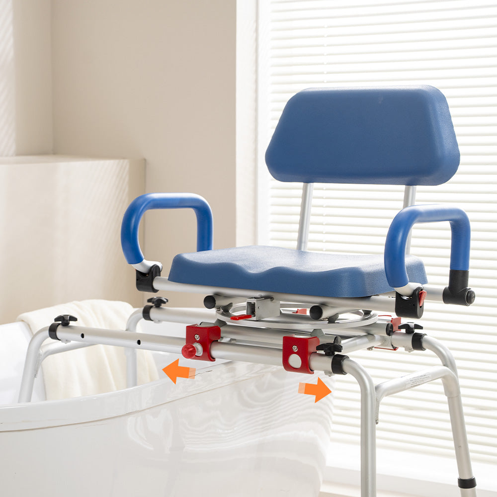 AX19 Swivel Tub Transfer Bench - Rotating Seat Bath Chair, Tool-Free Assembly, Height Adjustable for Safety & Comfort in the Shower or Bath