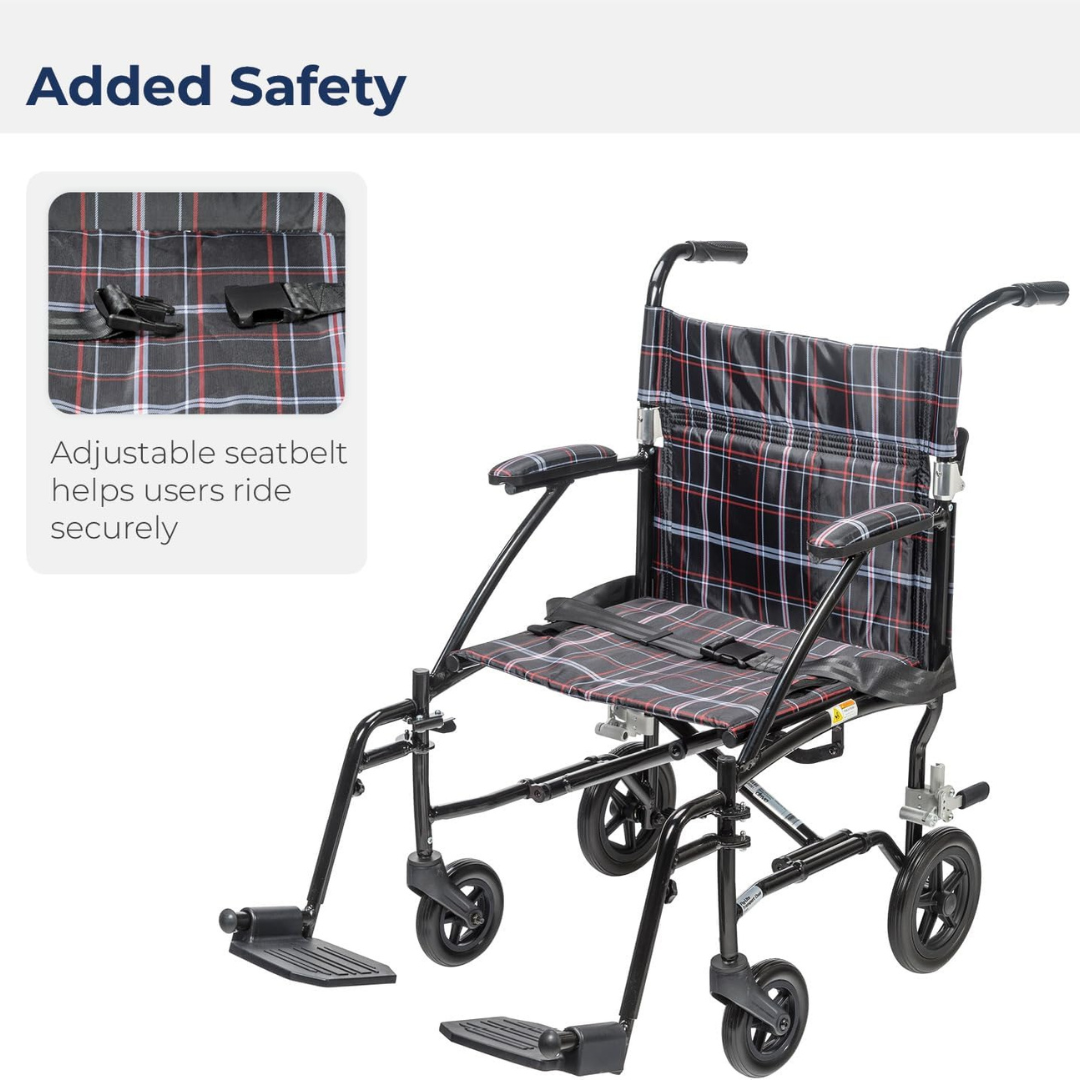 Drive Medical DFL19BLK Fly-lite Transport Chair Black  19