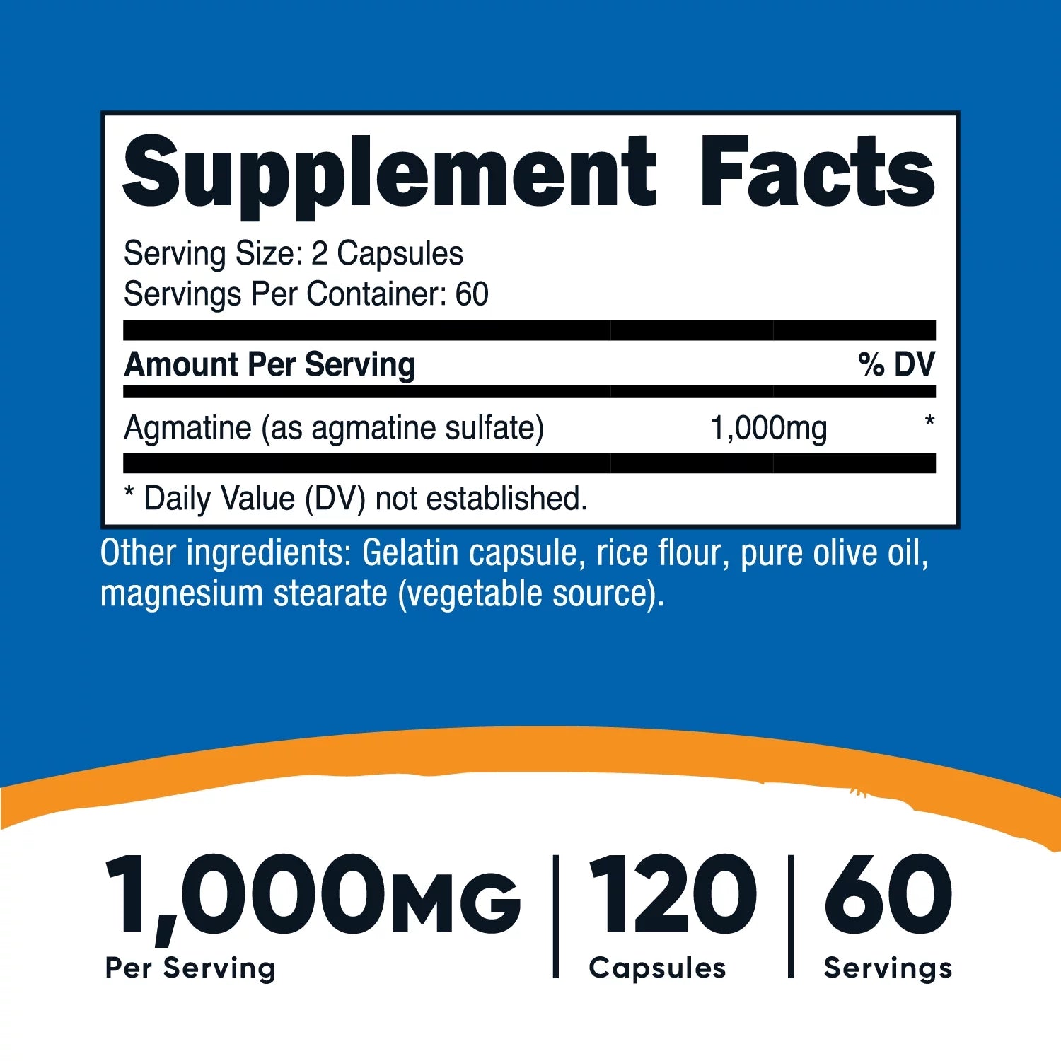 Agmatine Sulfate 1000Mg, 120 Capsules (500Mg per Capsule) Supplement