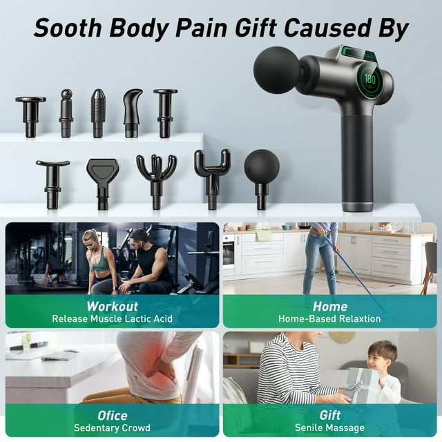Massage Gun Deep Tissue, Muscle Percussion Back Neck Head Handheld Hammer Massager for Athletes, 99 Speed Level with LED Display Screen, Long Battery Life with 10 Heads