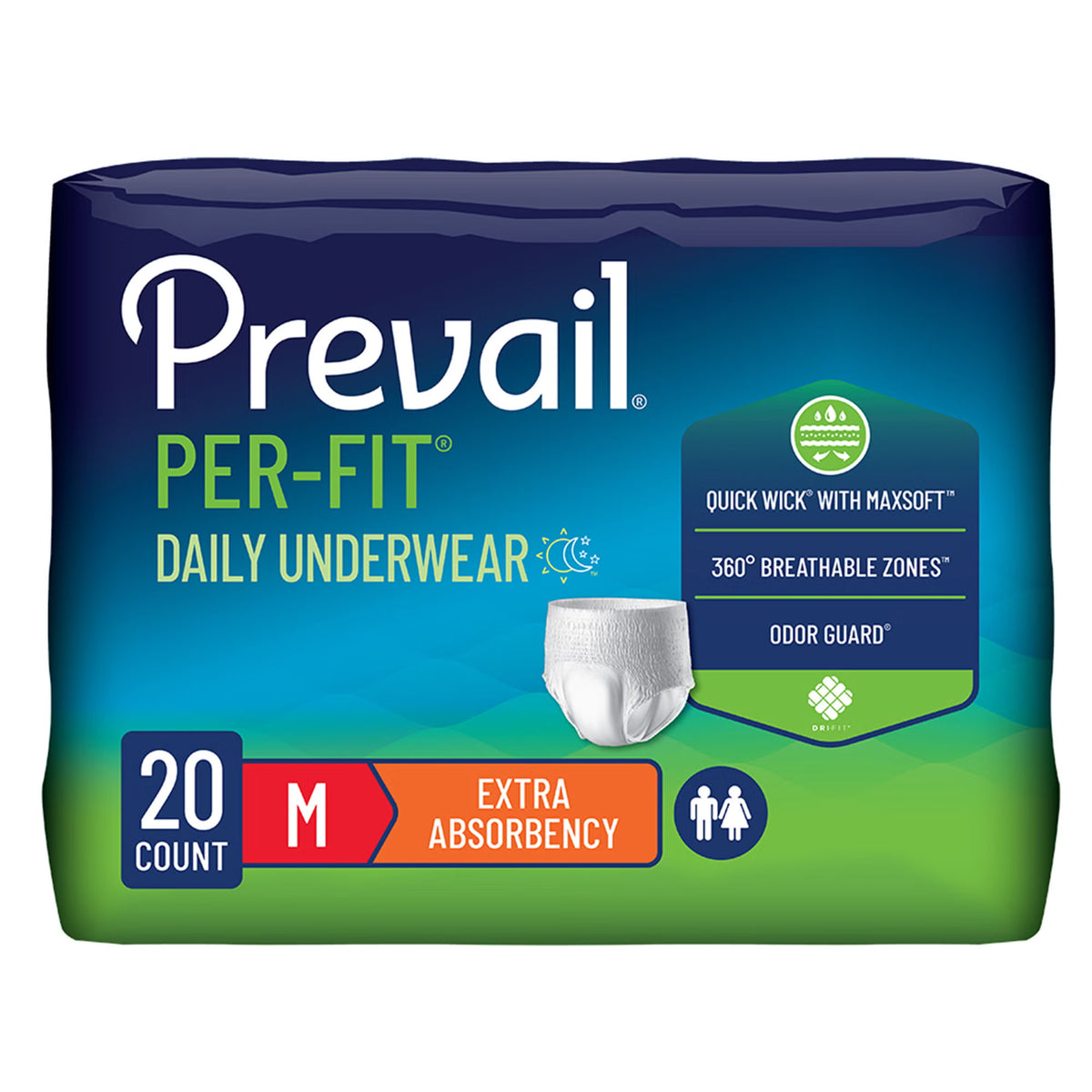Prevail Per-Fit Extra Absorbent Underwear – Heavy Absorbency, Small–2X-Large Case / Medium