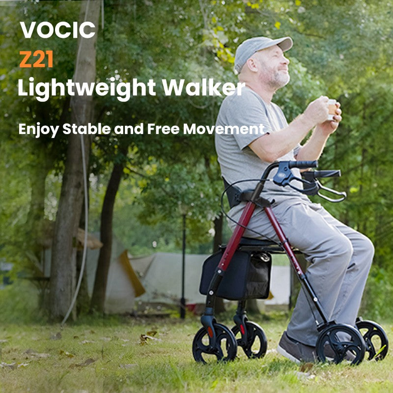 VOCIC Z21 Ultra-budget Rollator Walker- Foldable Mobility Aid with 8” Wheels and 300 lbs Capacity, Lightweight Rollator