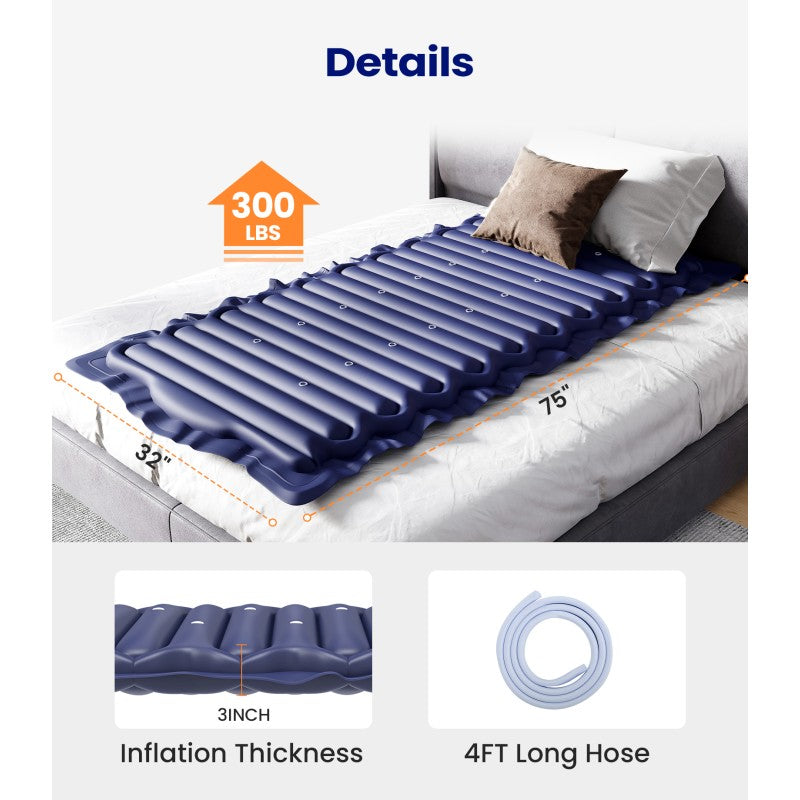VOCIC S12VA Strip Alternating Air Pressure Mattress With Pump- Anti Bedsore Air Bed for Elderly & Hospital Use, 75 x 32.5 inches size, Weight Capacity 297 lbs, PVC material