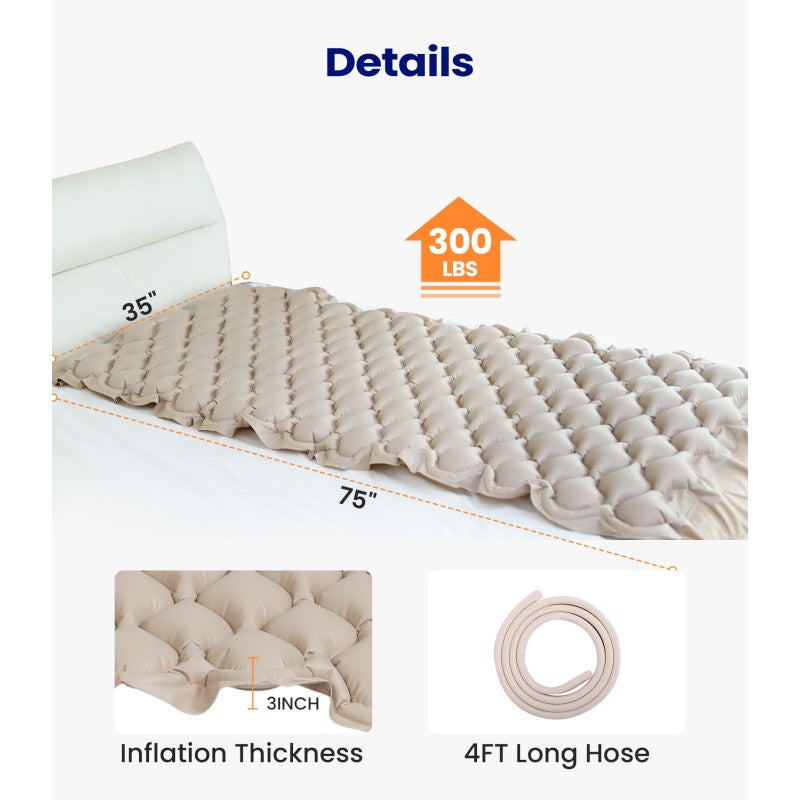 VOCIC S11VA Spherical Alternating Air Pressure Mattress With Pump– Anti Bedsore Pressure Relief Pad for Patients & Elderly, 89×38 inch size, Weight Capacity-297 lbs, PVC material