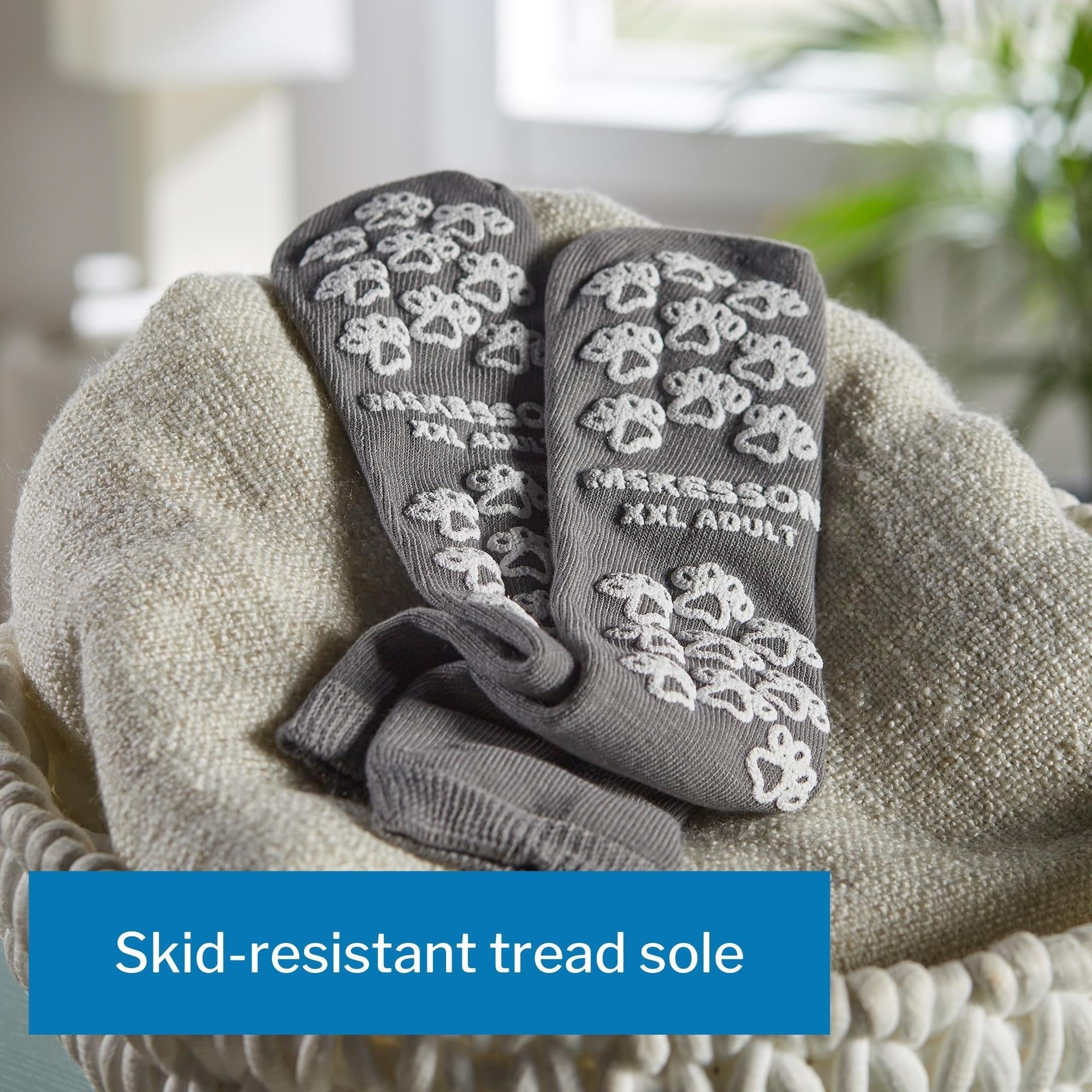 Slipper Socks McKesson Terries Unisex Adult 2X-Large Single Tread Single Patient Use Gray, Packaging Type- Case