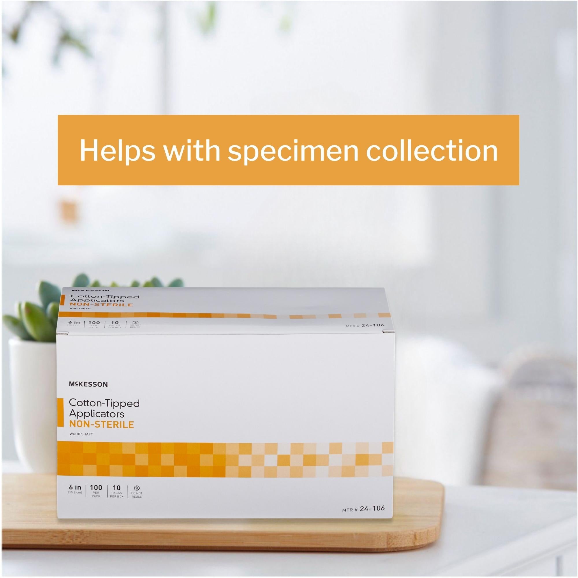 Hisopo McKesson con punta de algodón, mango de madera, 6 pulgadas, no estéril, 100 por paquete, tipo de embalaje: caja