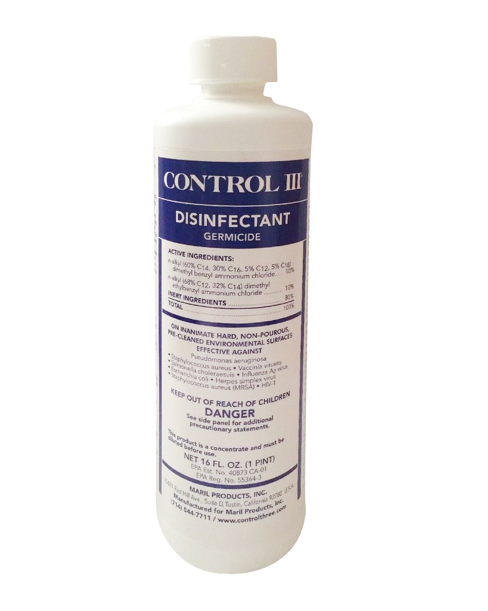 Control III Disinfectant Germicide Surface Disinfectant Cleaner Quaternary Based Manual Pour Liquid Concentrate 16 oz. Bottle Benzaldehyde Scent NonSterile