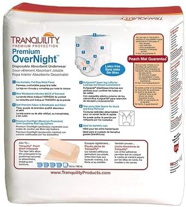 Unisex Adult Absorbent Underwear Tranquility Premium OverNight Pull On with Tear Away Seams 2X-Large Disposable Heavy Absorbency, Packaging Type- Case
