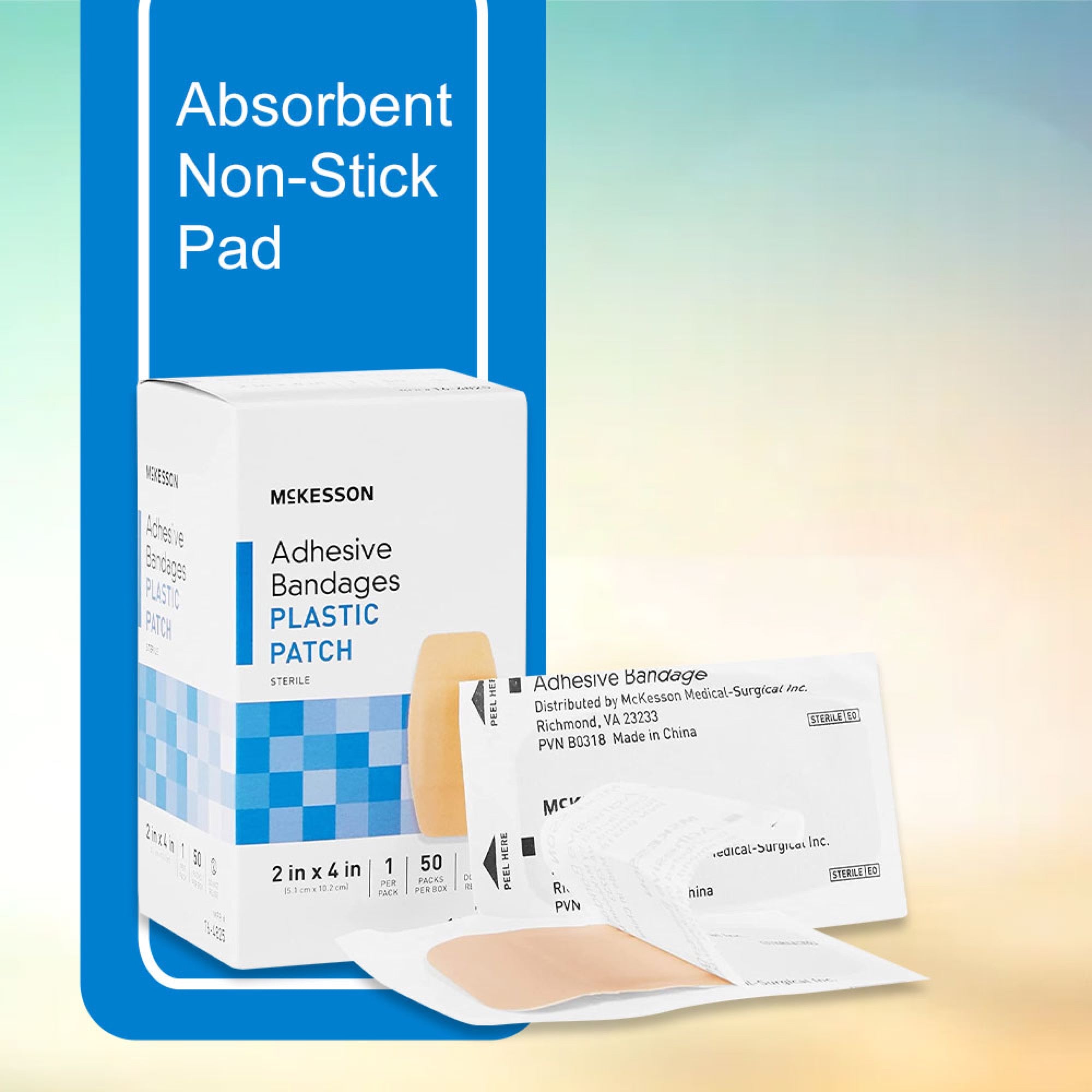 Adhesive Strip McKesson 2 X 4 Inch Plastic Rectangle Tan Sterile