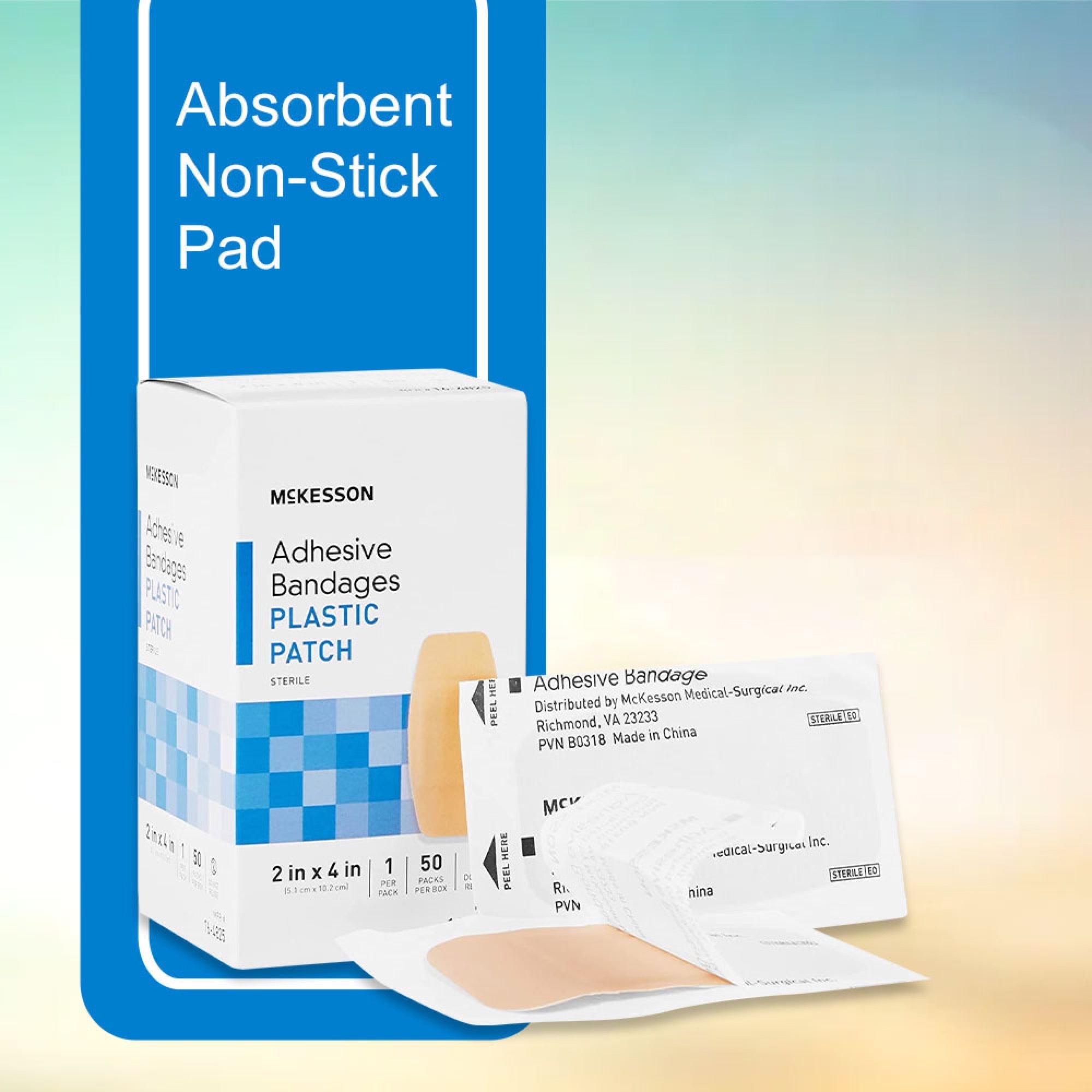 Adhesive Strip McKesson 2 X 4 Inch Plastic Rectangle Tan Sterile