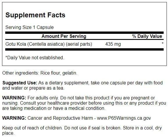 Swanson Gotu Kola 435 Milligrams 60 Capsules