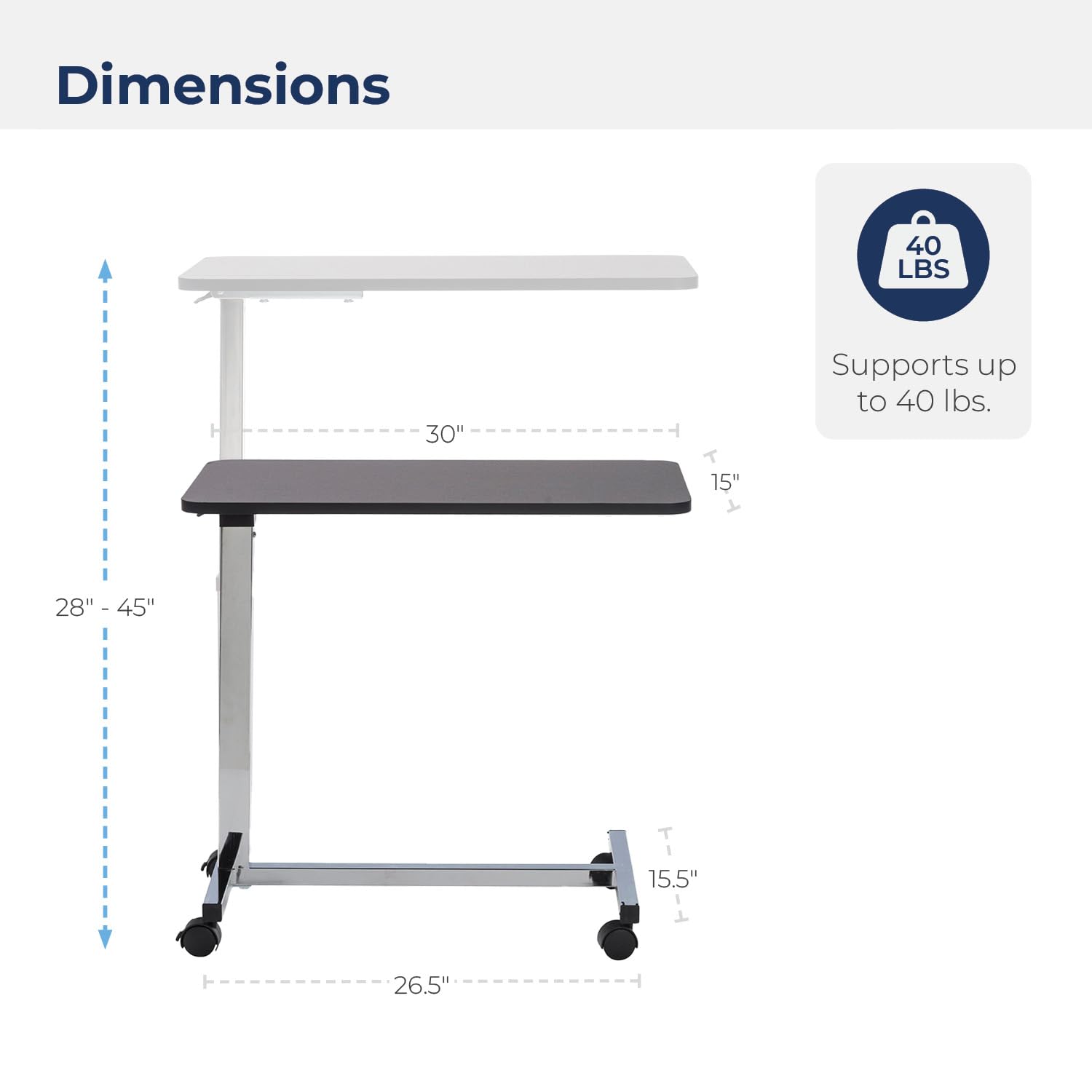 Overbed Table Non-tilt W/chrome Finish (30 X15 )
