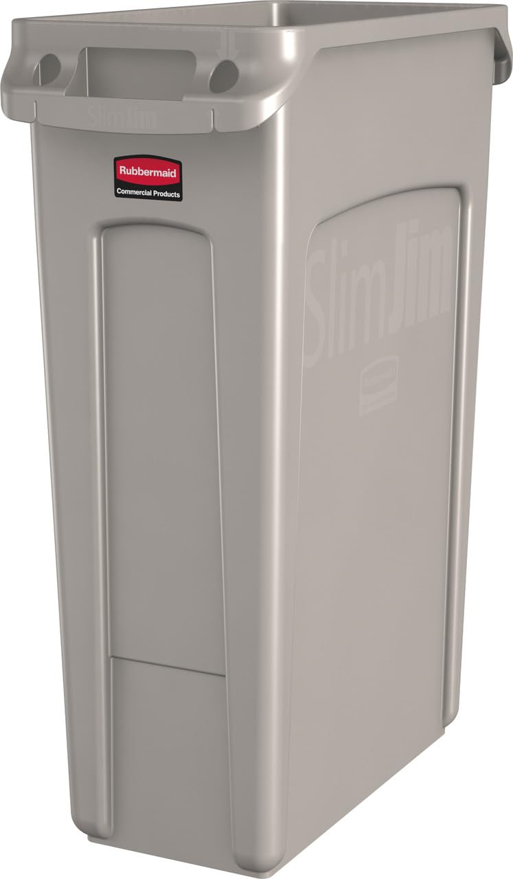 Trash Can Rubbermaid Slim Jim 92 Quart / 23 gal. Beige LLDPE Rectangular, Packaging Type- Case