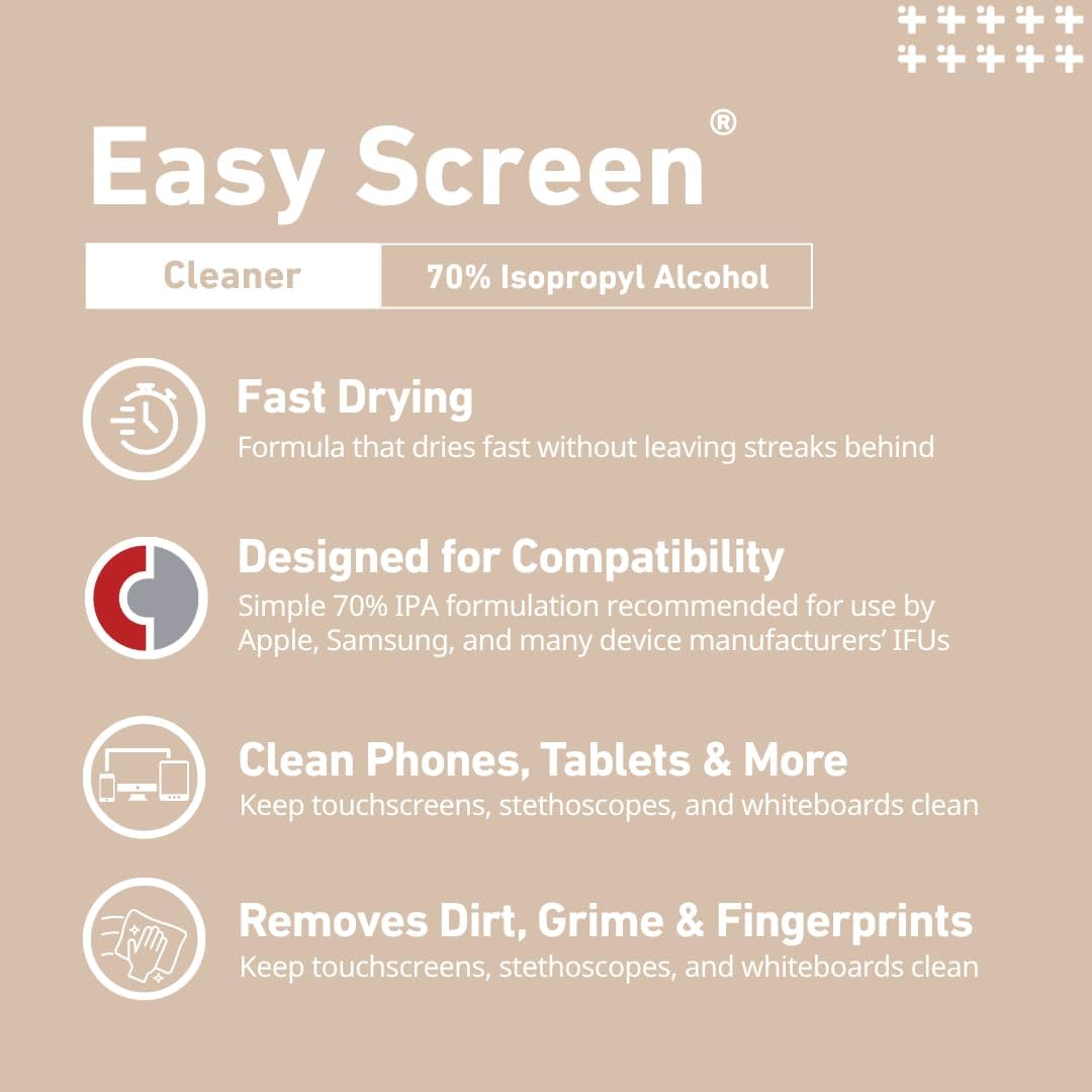 Easy Screen Surface Cleaner Premoistened Alcohol Based Manual Pull Wipe 70 Count Canister Alcohol Scent NonSterile, Packaging Type- Case