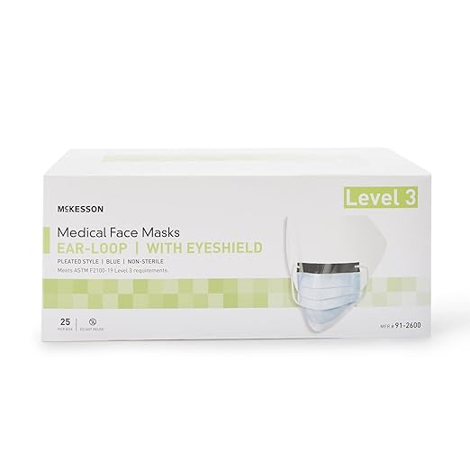 Procedure Mask with Eye Shield McKesson Anti-fog ASTM Level 3 Earloops One Size Fits Most
