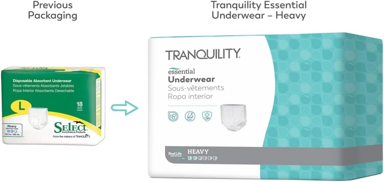 Unisex Adult Absorbent Underwear Tranquility Essential Pull On with Tear Away Seams Large Disposable Moderate Absorbency, Packaging Type- Case