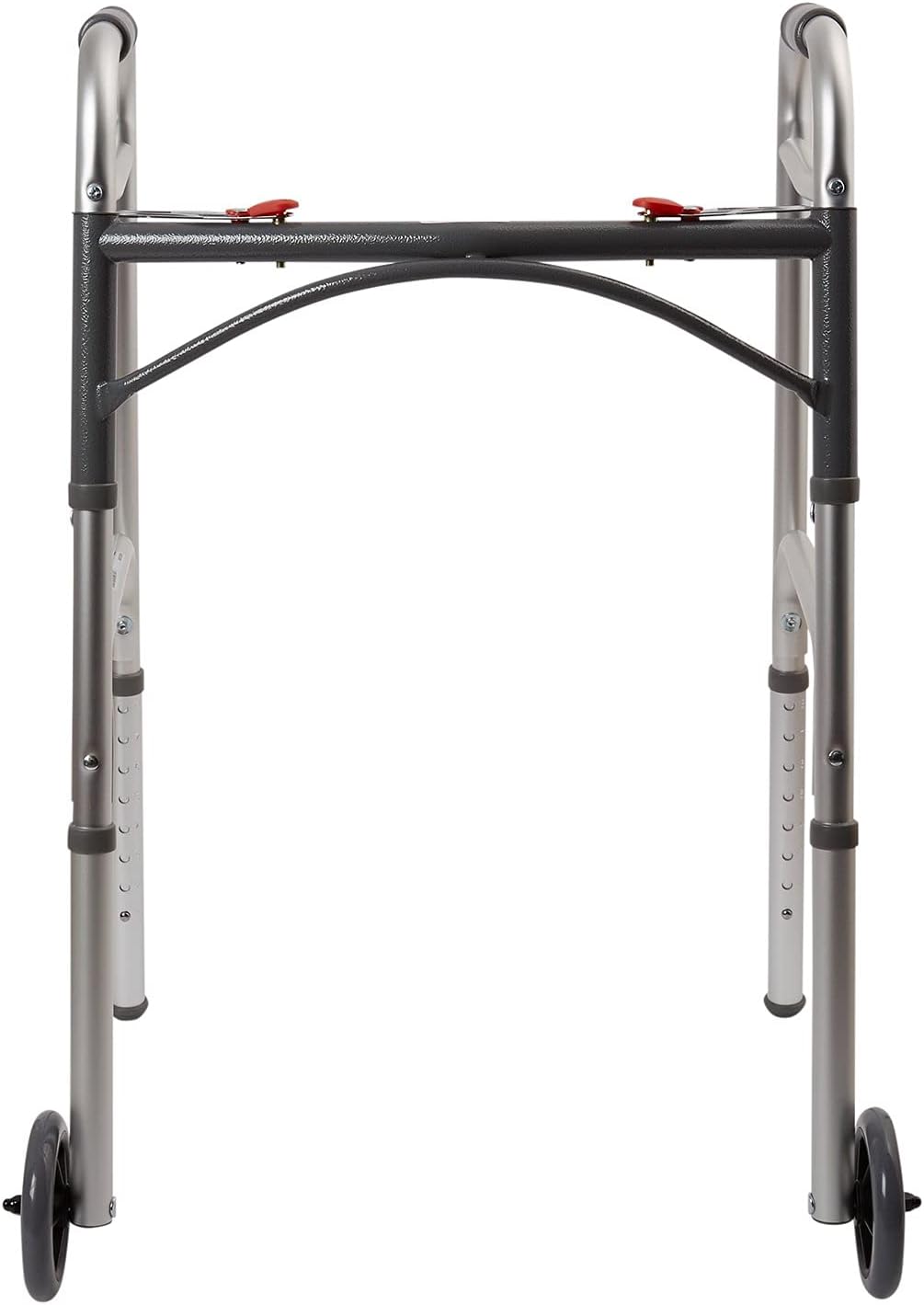 Dual Release Folding Walker with Wheels Adjustable Height McKesson Steel Frame 350 lbs. Weight Capacity 32 to 39 Inch Height, Packaging Type-Case