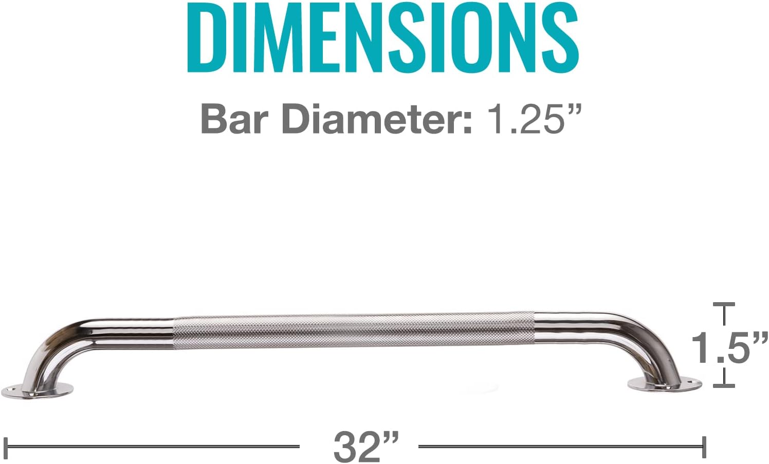 Bathtub Grab Bar DMI Silver Knurled Steel