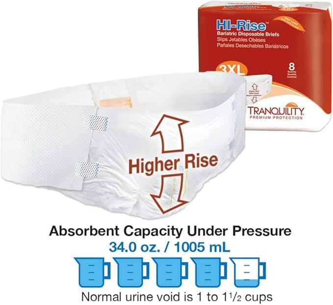 Unisex Adult Incontinence Brief Tranquility HI-Rise Bariatric 3X-Large Disposable Heavy Absorbency, Packaging Type- Case