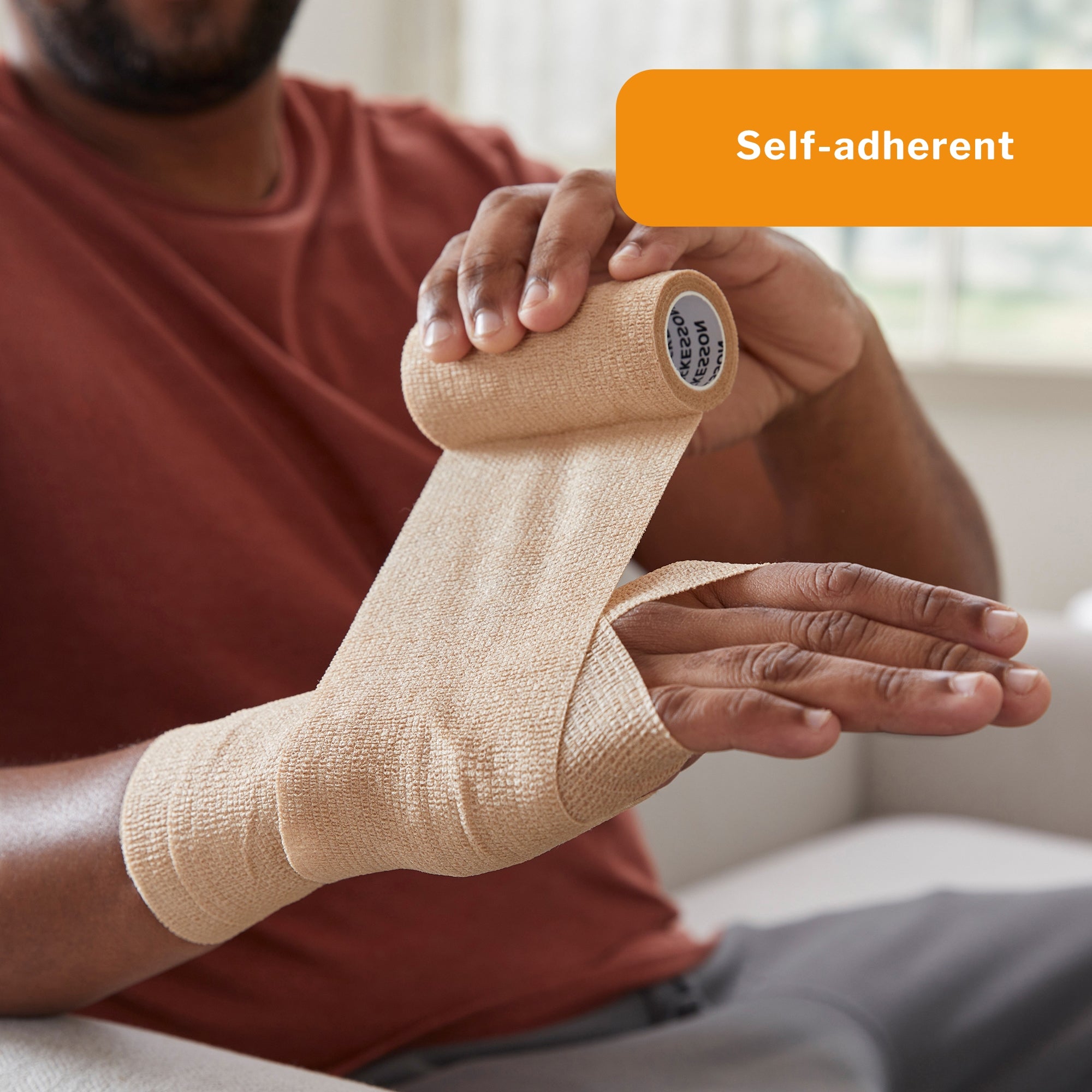 Cohesive Bandage McKesson 6 Inch X 5 Yard Self-Adherent Closure Tan NonSterile Standard Compression, Packaging Type- Case
