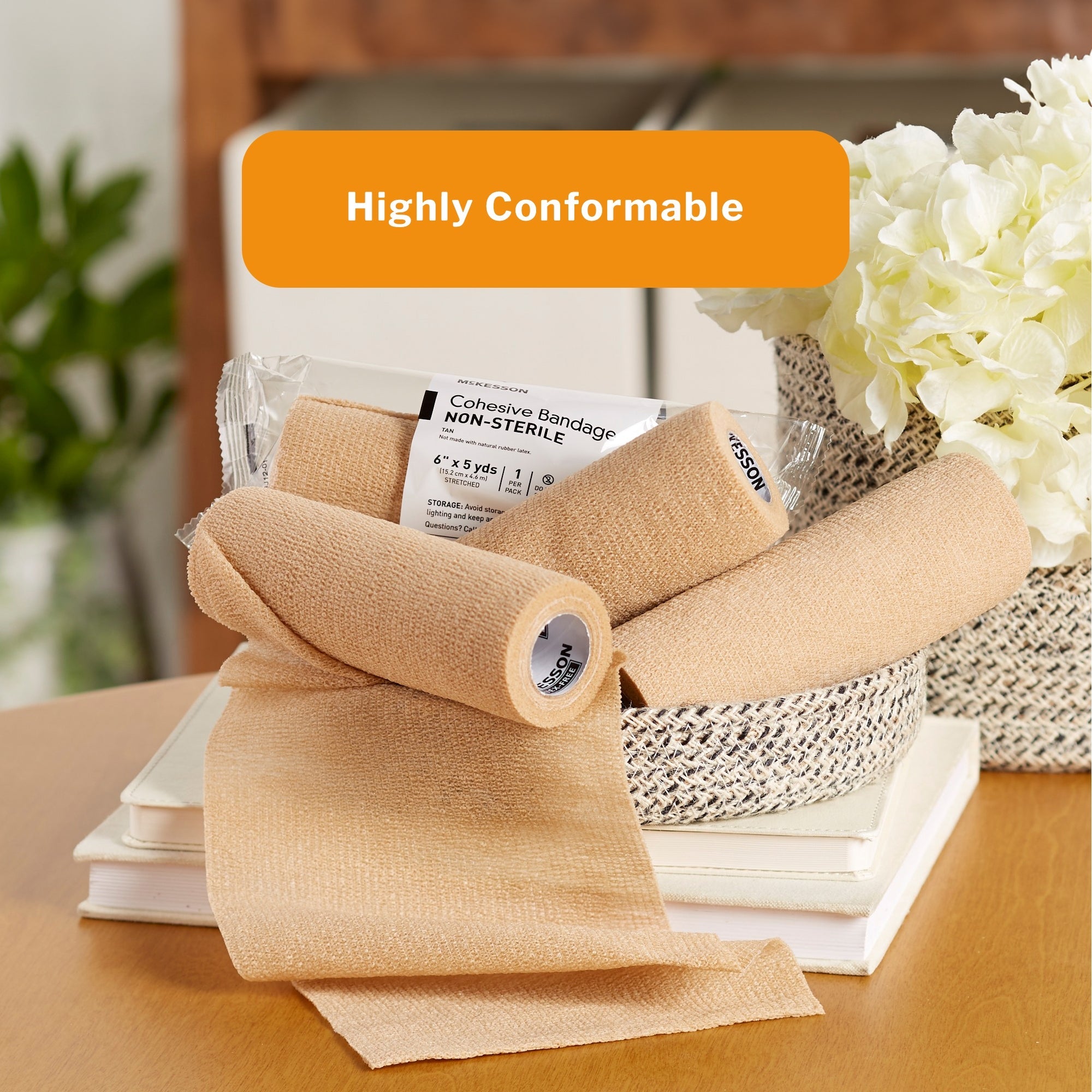 Cohesive Bandage McKesson 6 Inch X 5 Yard Self-Adherent Closure Tan NonSterile Standard Compression, Packaging Type- Case