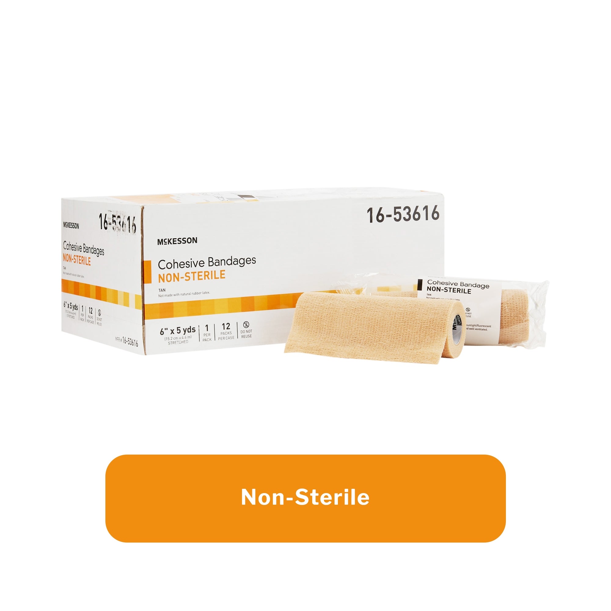 Cohesive Bandage McKesson 6 Inch X 5 Yard Self-Adherent Closure Tan NonSterile Standard Compression, Packaging Type- Case