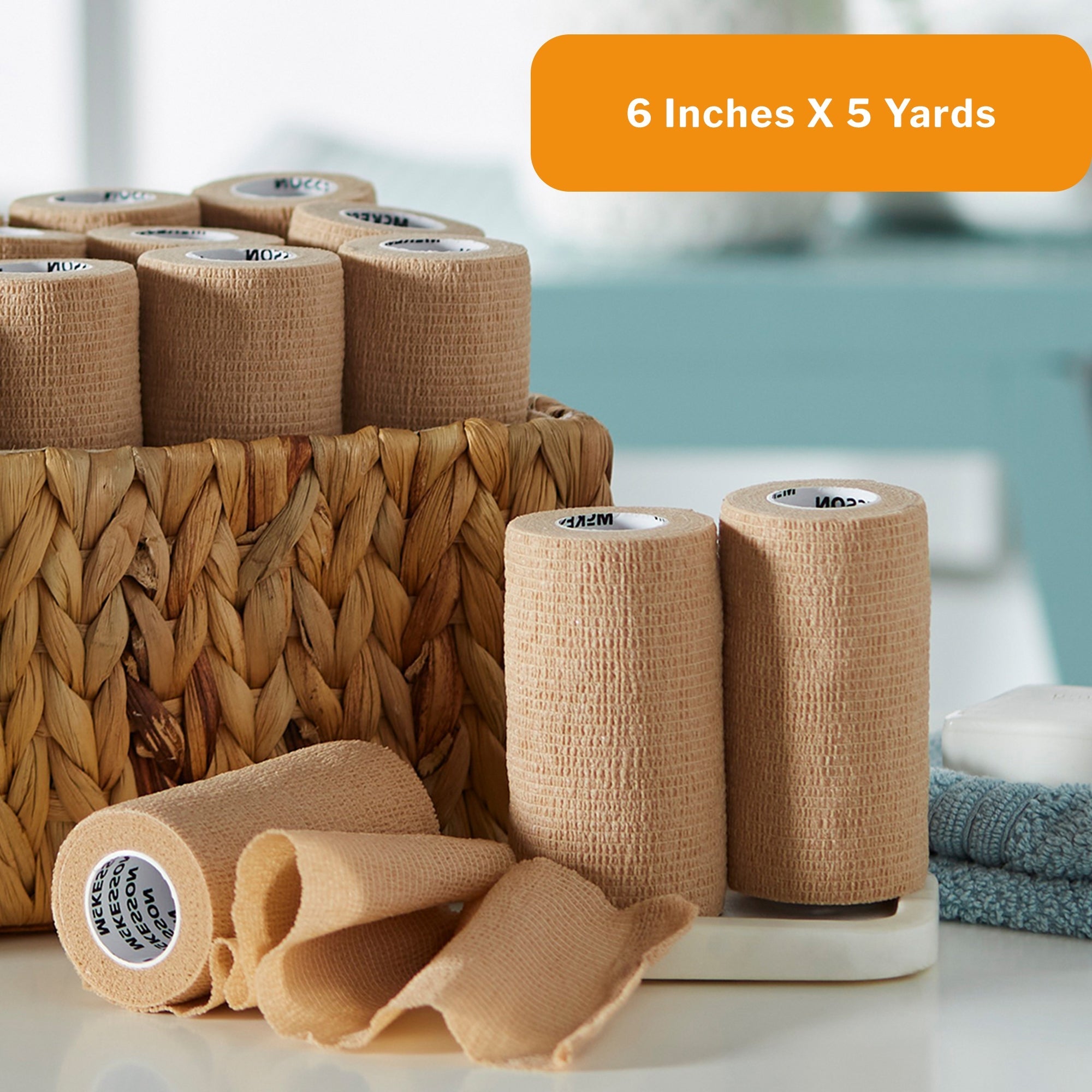 Cohesive Bandage McKesson 6 Inch X 5 Yard Self-Adherent Closure Tan NonSterile Standard Compression, Packaging Type- Case