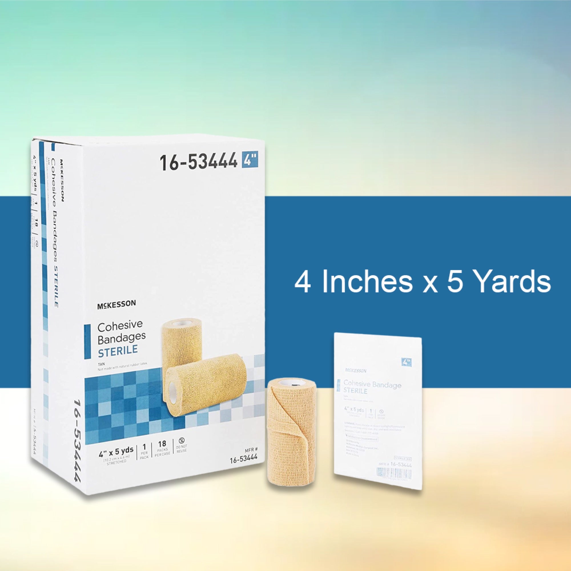 Cohesive Bandage McKesson 4 Inch X 5 Yard Self-Adherent Closure Tan Sterile Standard Compression, Packaging Type- Case