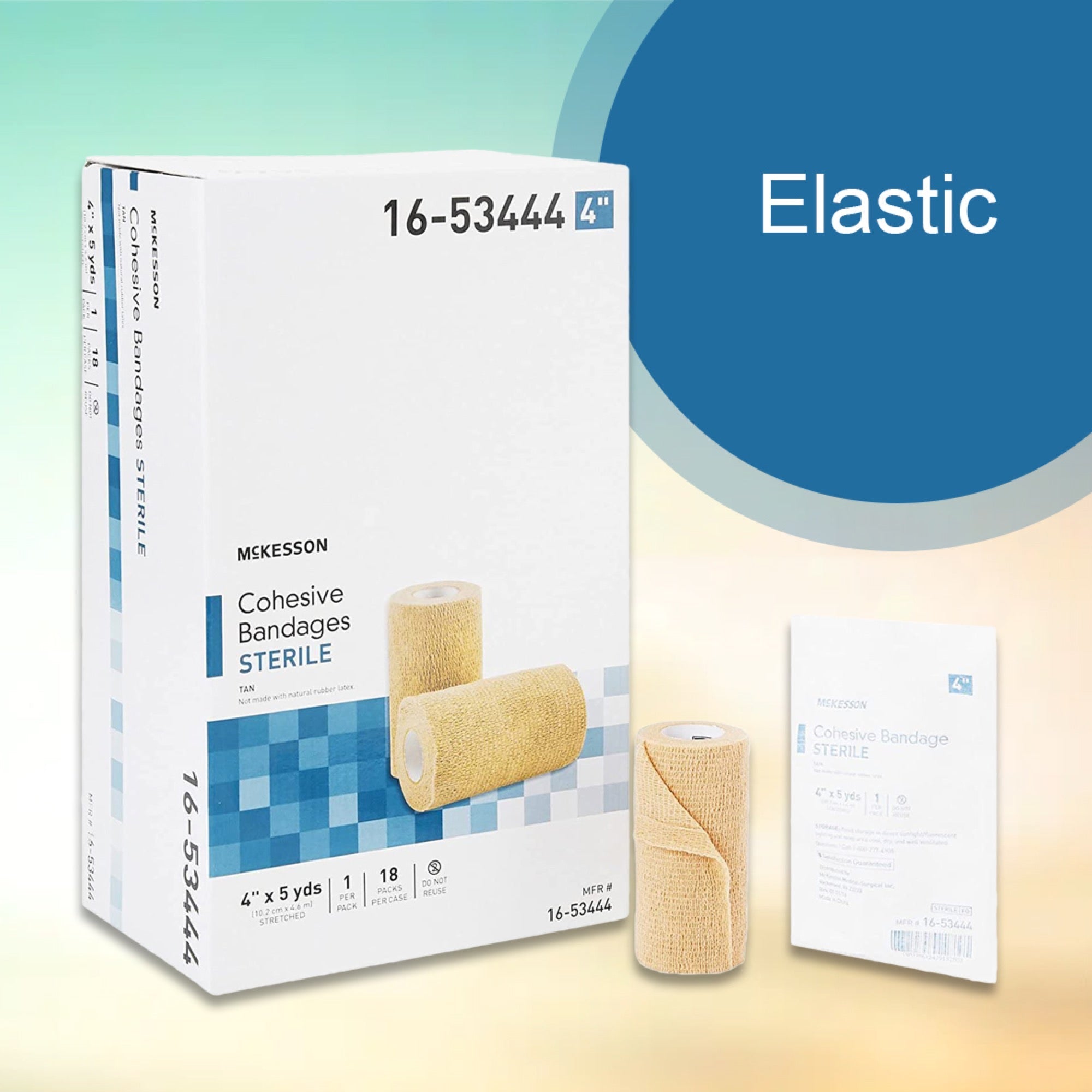 Cohesive Bandage McKesson 4 Inch X 5 Yard Self-Adherent Closure Tan Sterile Standard Compression, Packaging Type- Case