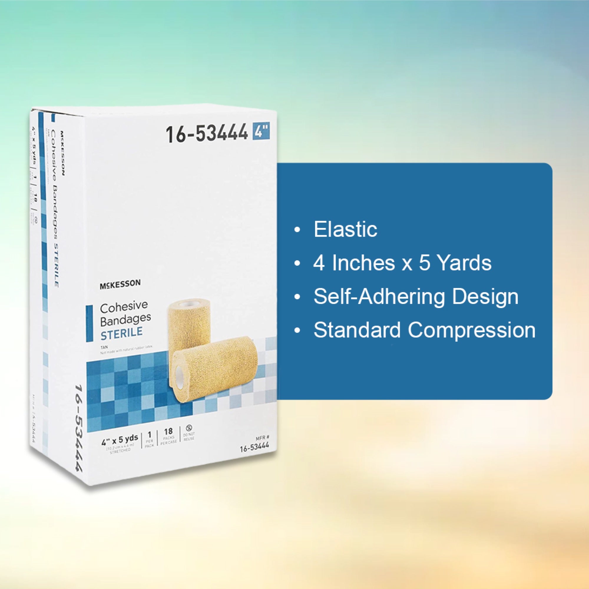 Cohesive Bandage McKesson 4 Inch X 5 Yard Self-Adherent Closure Tan Sterile Standard Compression, Packaging Type- Case