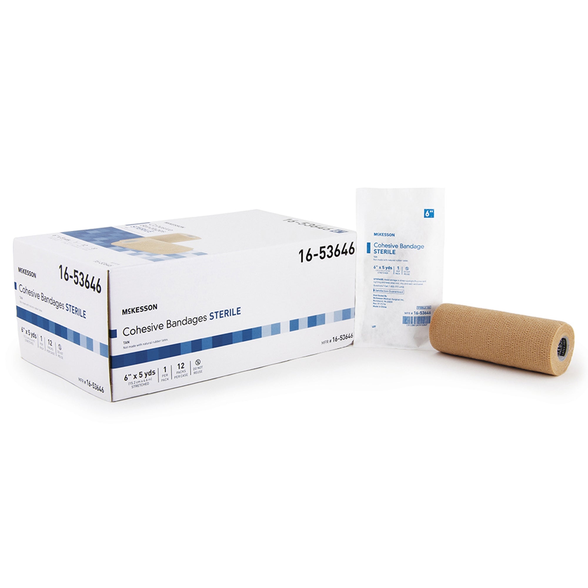 Cohesive Bandage McKesson 6 Inch X 5 Yard Self-adherent Closure Tan Sterile Standard Compression,  Packaging Type- Case