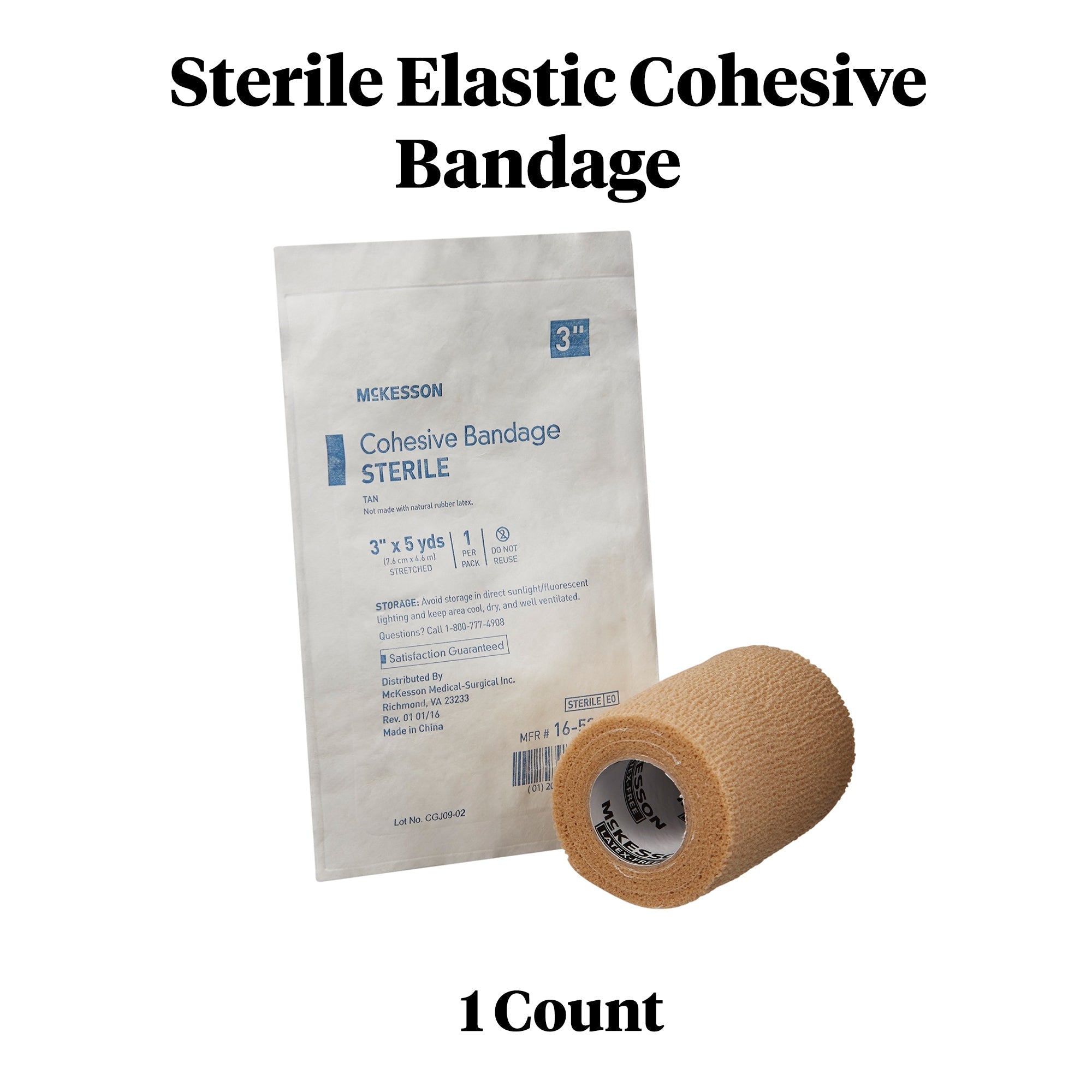 Cohesive Bandage McKesson 3 Inch X 5 Yard Self-Adherent Closure Tan Sterile Standard Compression, Packaging Type- Case