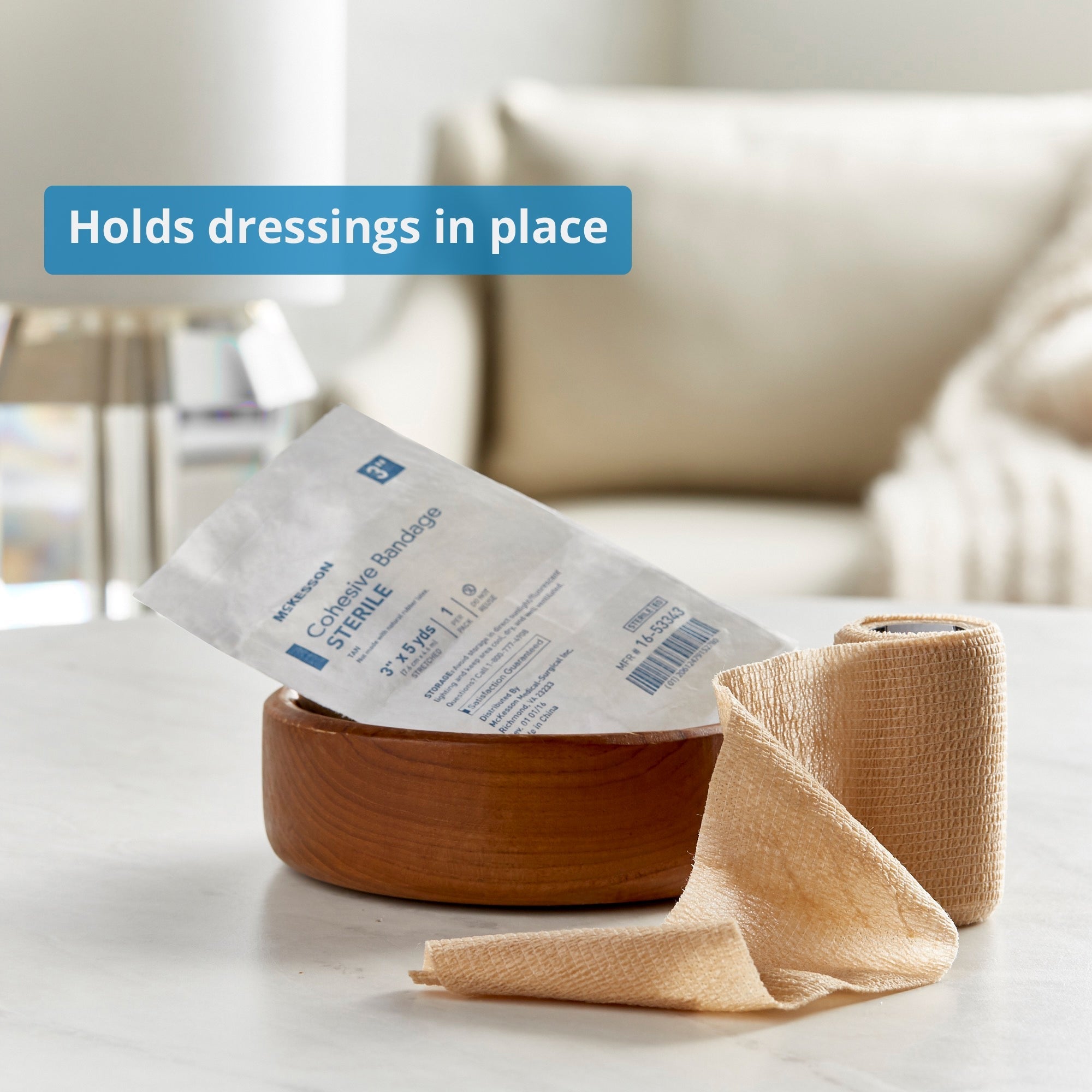 Cohesive Bandage McKesson 3 Inch X 5 Yard Self-Adherent Closure Tan Sterile Standard Compression, Packaging Type- Case