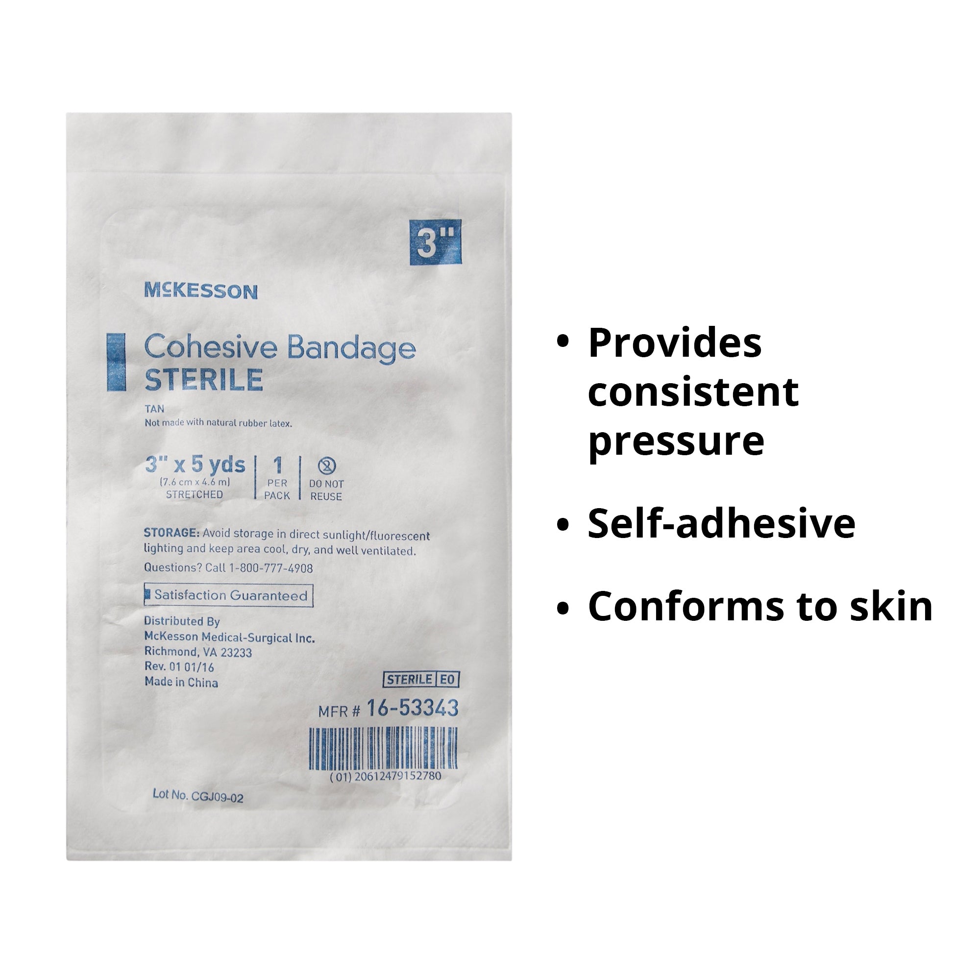Cohesive Bandage McKesson 3 Inch X 5 Yard Self-Adherent Closure Tan Sterile Standard Compression, Packaging Type- Case