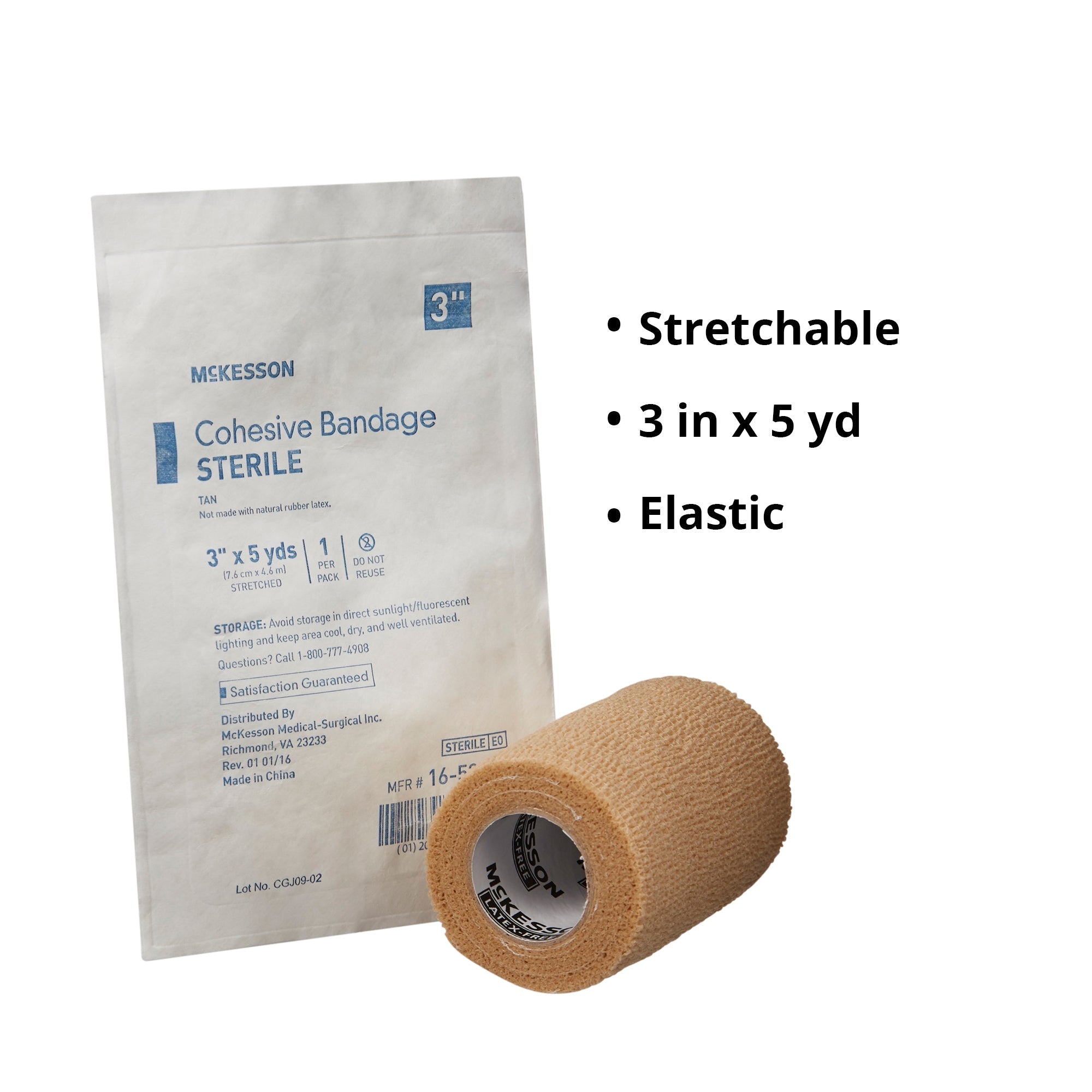 Cohesive Bandage McKesson 3 Inch X 5 Yard Self-Adherent Closure Tan Sterile Standard Compression, Packaging Type- Case