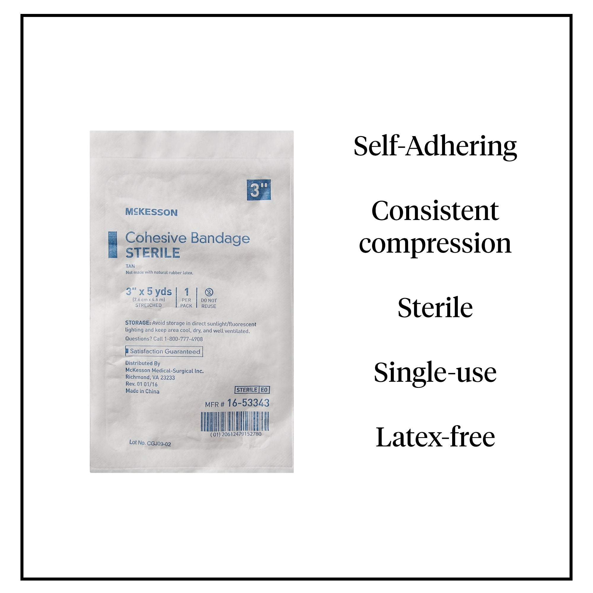 Cohesive Bandage McKesson 3 Inch X 5 Yard Self-Adherent Closure Tan Sterile Standard Compression, Packaging Type- Case