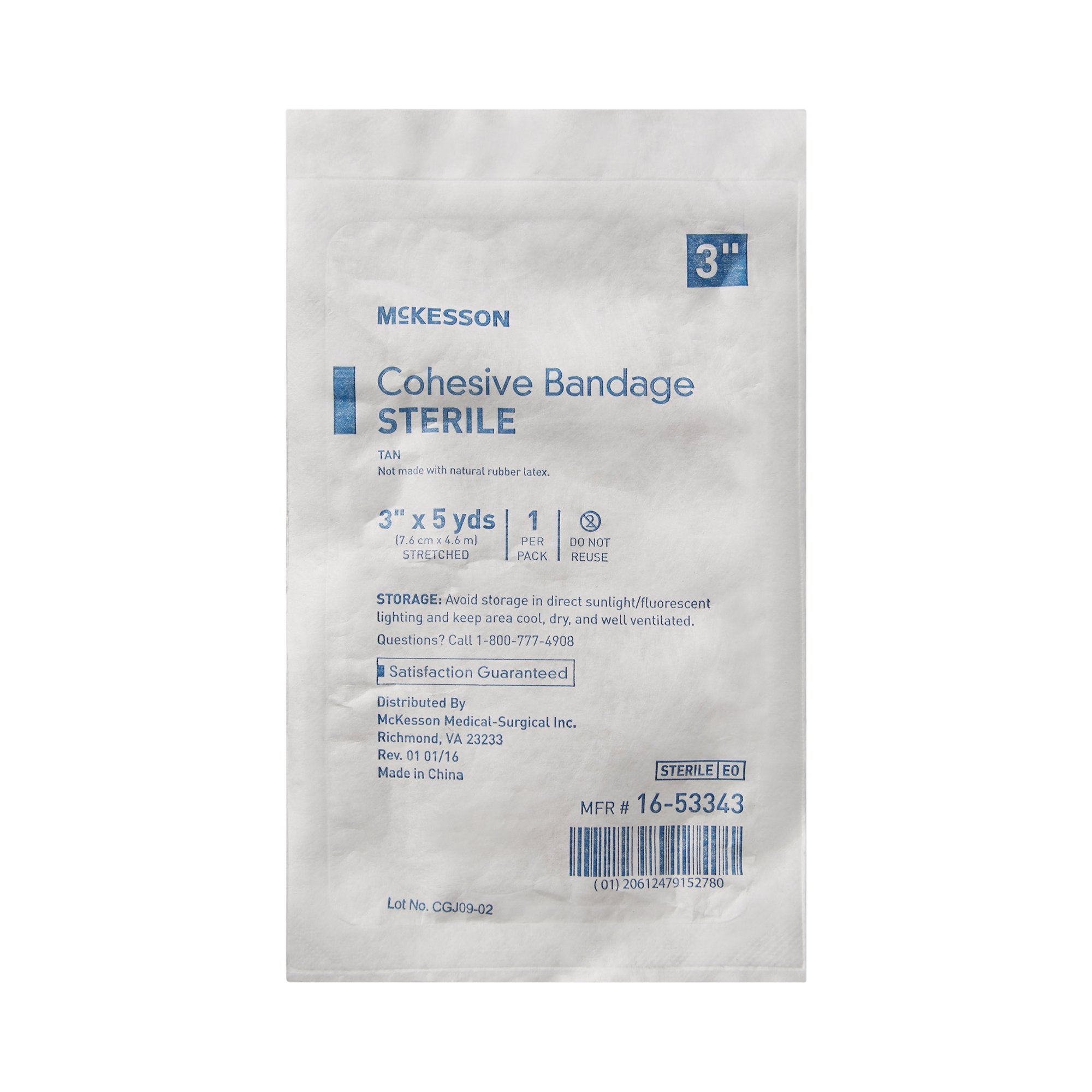 Cohesive Bandage McKesson 3 Inch X 5 Yard Self-Adherent Closure Tan Sterile Standard Compression, Packaging Type- Case