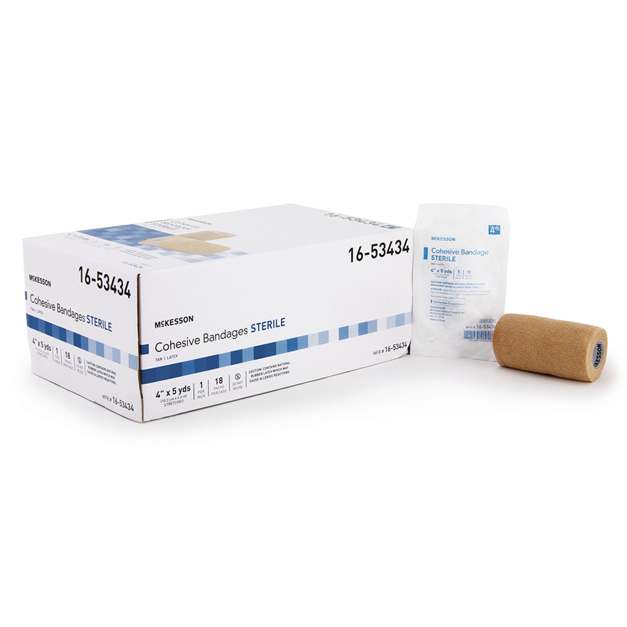 Cohesive Bandage McKesson 4 Inch X 5 Yard Self-Adherent Closure Tan Sterile Standard Compression,  Packaging Type- Case