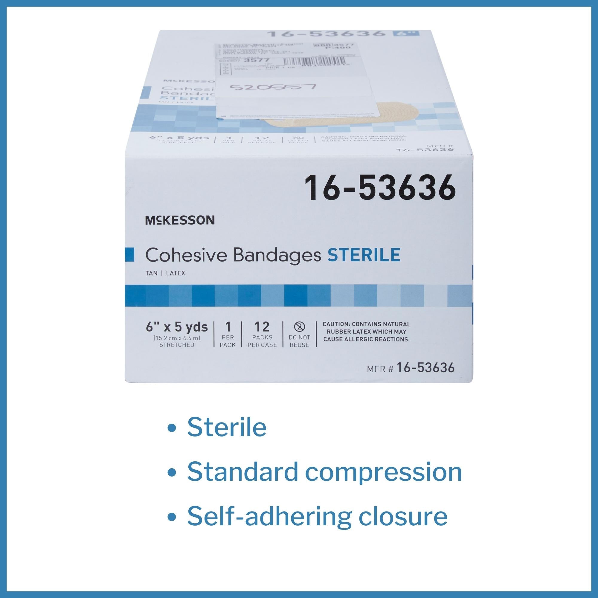 Cohesive Bandage McKesson 6 Inch X 5 Yard Self-Adherent Closure Tan Sterile Standard Compression, Packaging Type- Case