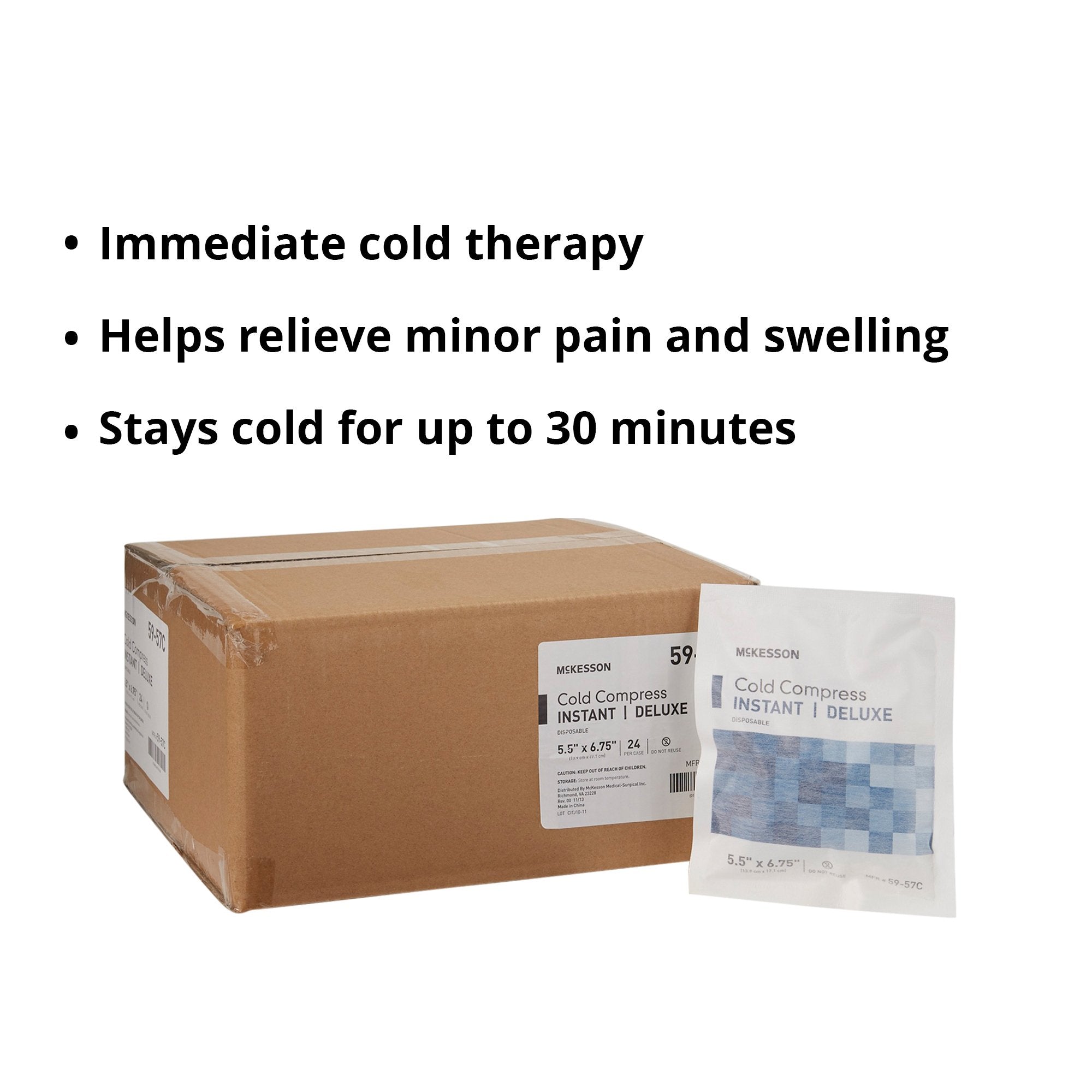 Instant Cold Pack McKesson Deluxe General Purpose Small 5-1/2 X 6-3/4 Inch Fabric / Calcium Ammonium Nitrate / Water Disposable, Packaging Type- Case
